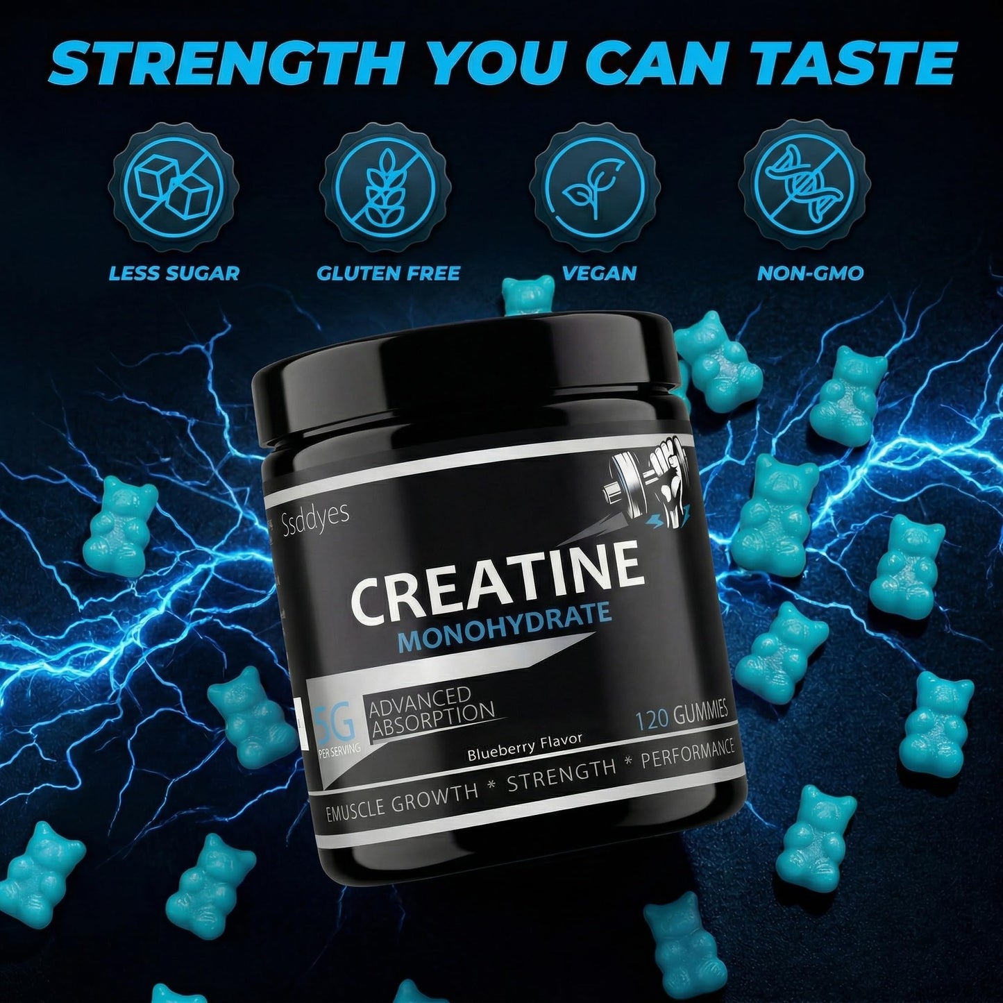 Ssddyes Creatine Monohydrate Gummies, 120 Gummies