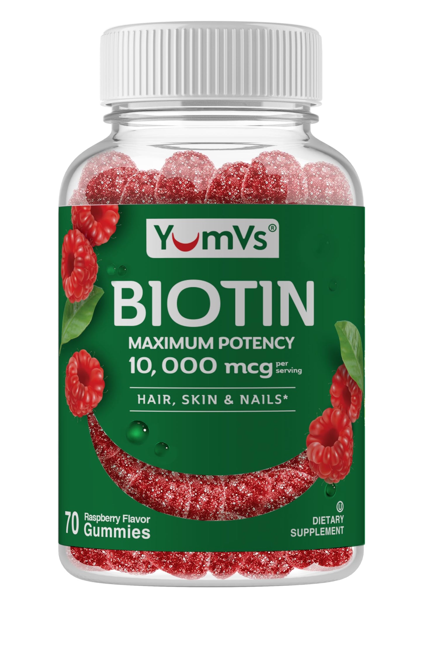 YUM-V'S Biotin Gummies 10,000mcg for Hair Growth – Non-GMO Vegan Biotin Supplement for Women – 70 Count