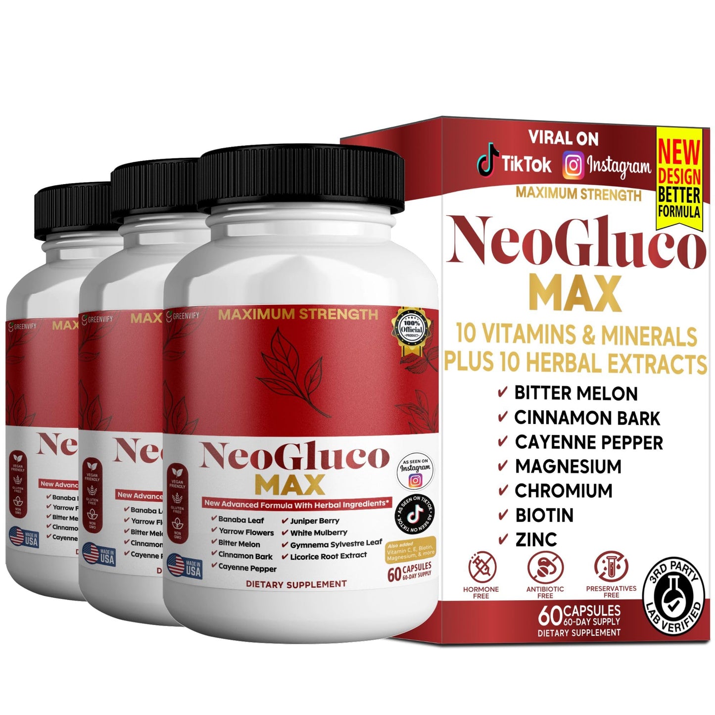 GREENVIFY NeoGraco MAX Maximum Strength Supplement with Banaba Leaf, Bitter Melon, Herbal Blend Capsules, 60 Count