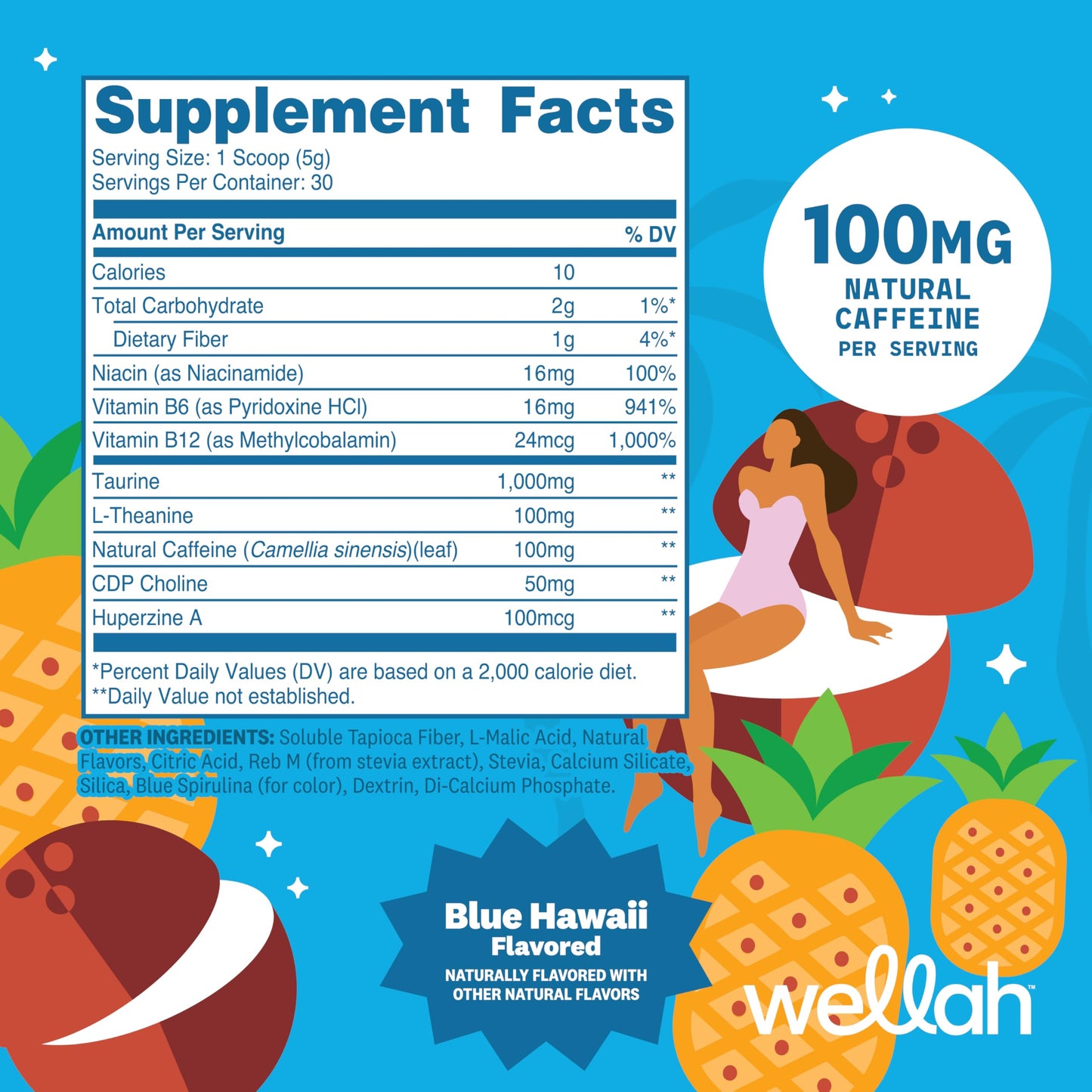 Wellah Energy Powder (Blue Hawaii) 5.8 oz