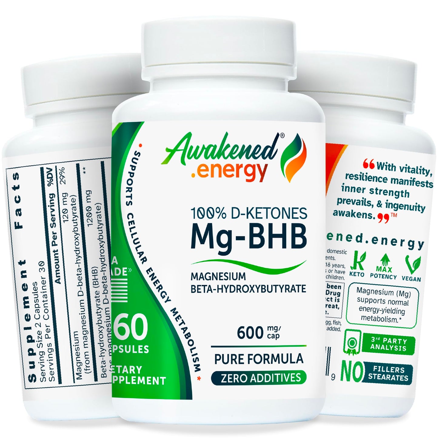 Awakened.energy Mg-BHB Magnesium Beta-Hydroxybutyrate Supplement 60 Capsules