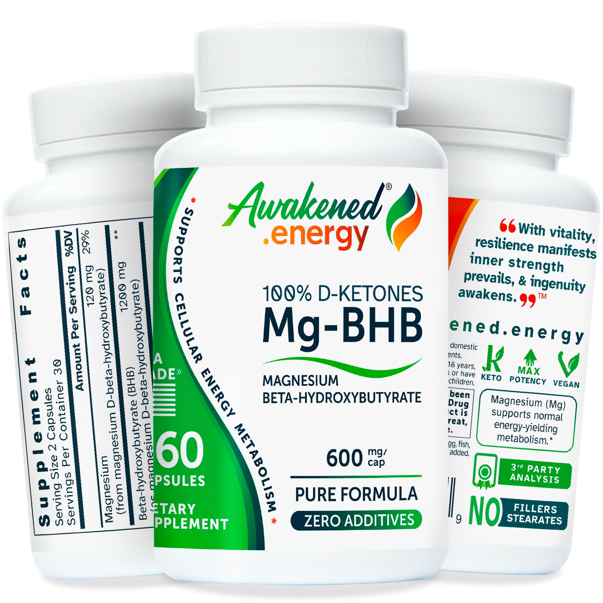 Awakened.energy Mg-BHB Magnesium Beta-Hydroxybutyrate Supplement 60 Capsules