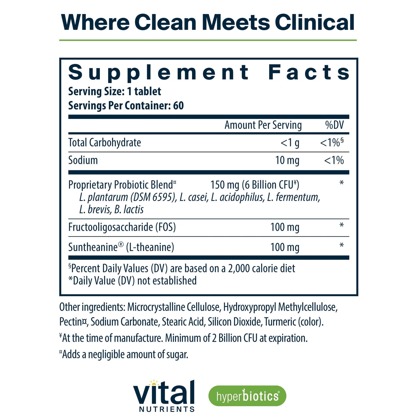 Hyperbiotics Vital Nutrients Pro Mood Probiotic with L-theanine 60 Tablets