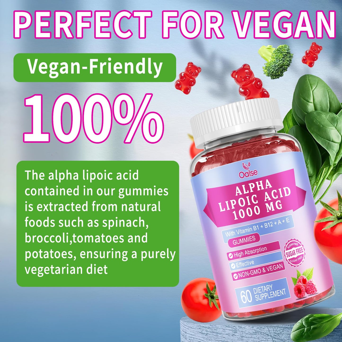OALSE Alpha Lipoic Acid Gummies 1000mg with Vitamin B1, B12, ALA Supplement, 60 Count