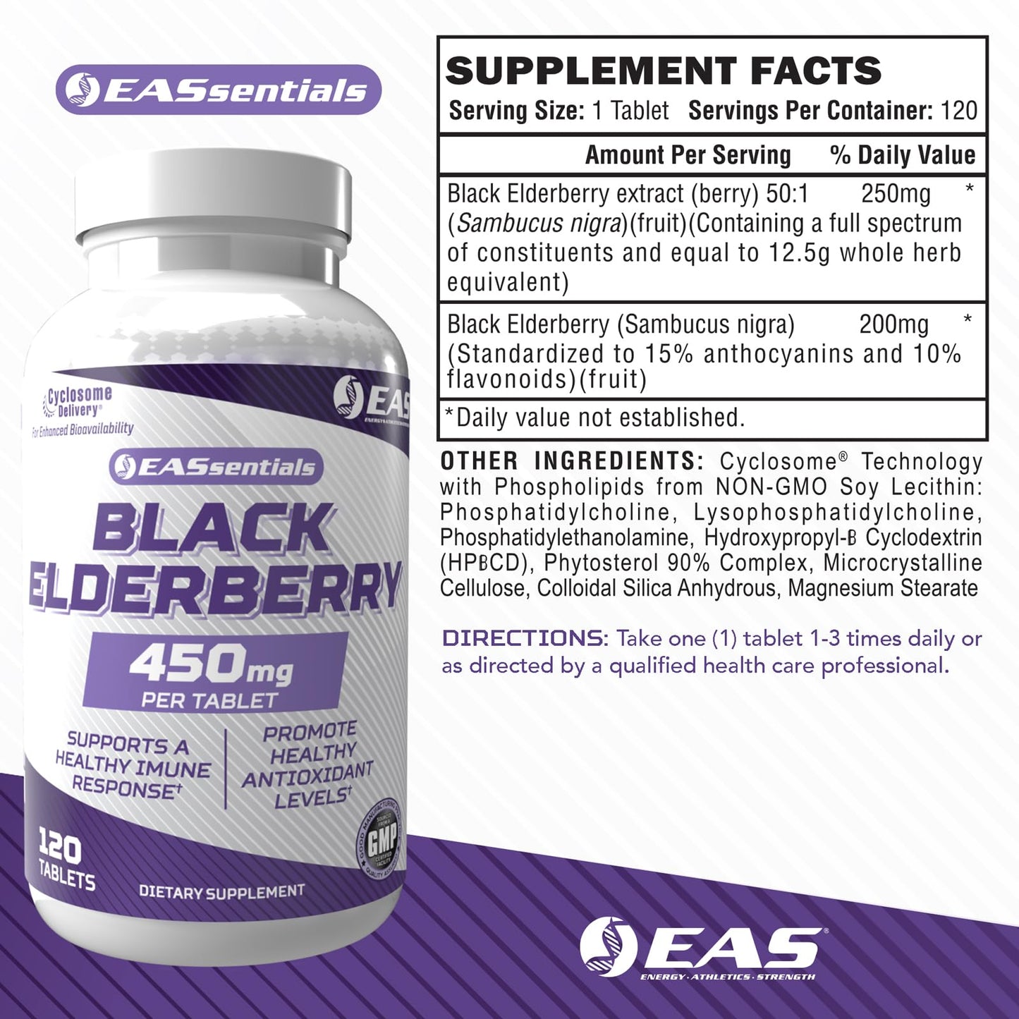 Experimental and Applied Sciences EAS Black Elderberry 450mg Tablets 120