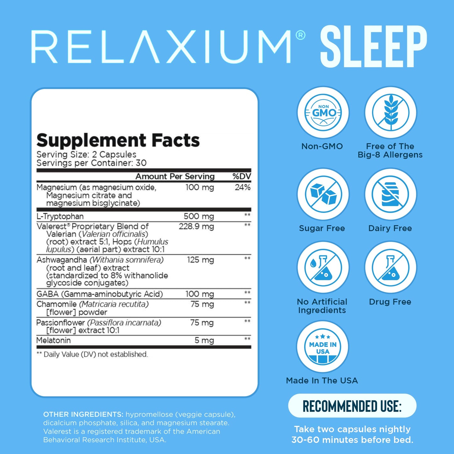 Relaxium Sleep Aid for Adults, 5mg Melatonin, Magnesium Glycinate Capsule, 60 Capsules