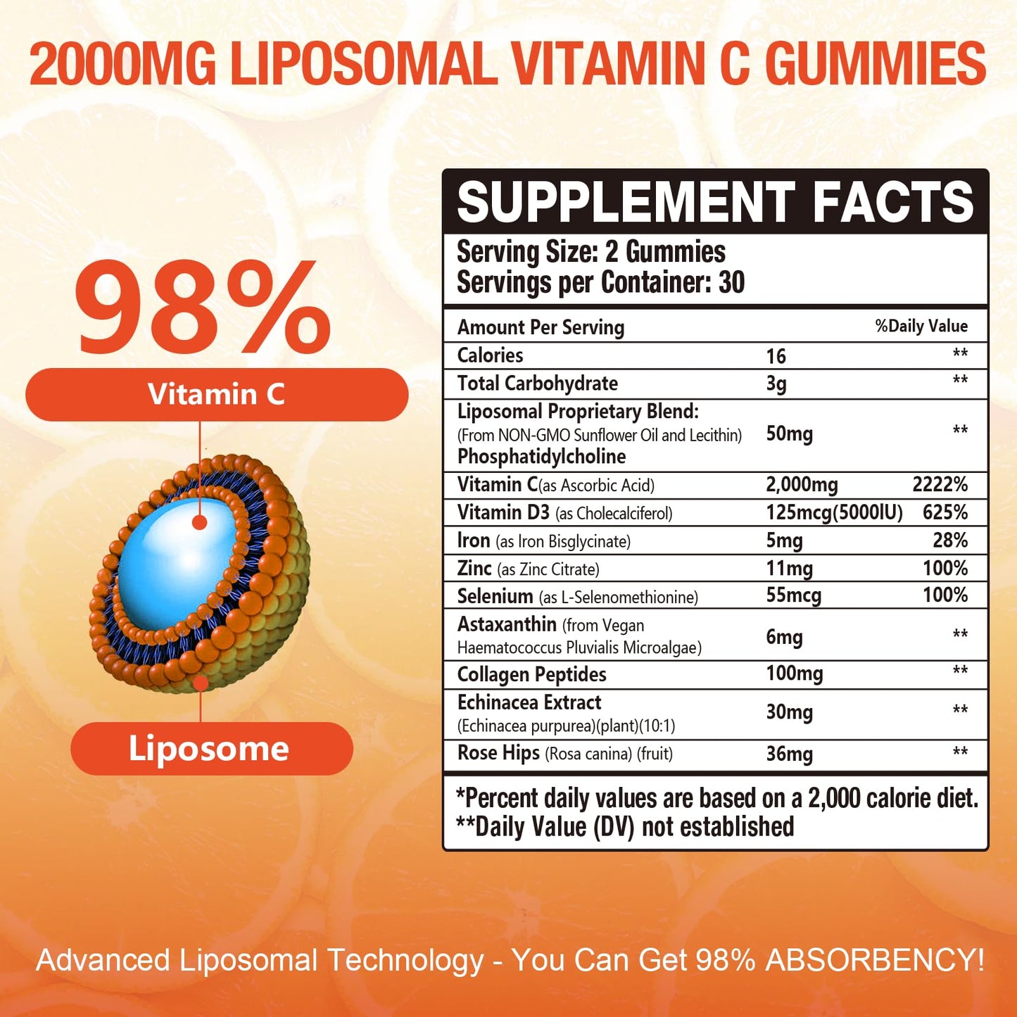 Fudualvdel Liposomal Vitamin C Gummies 2000mg, 60 Count