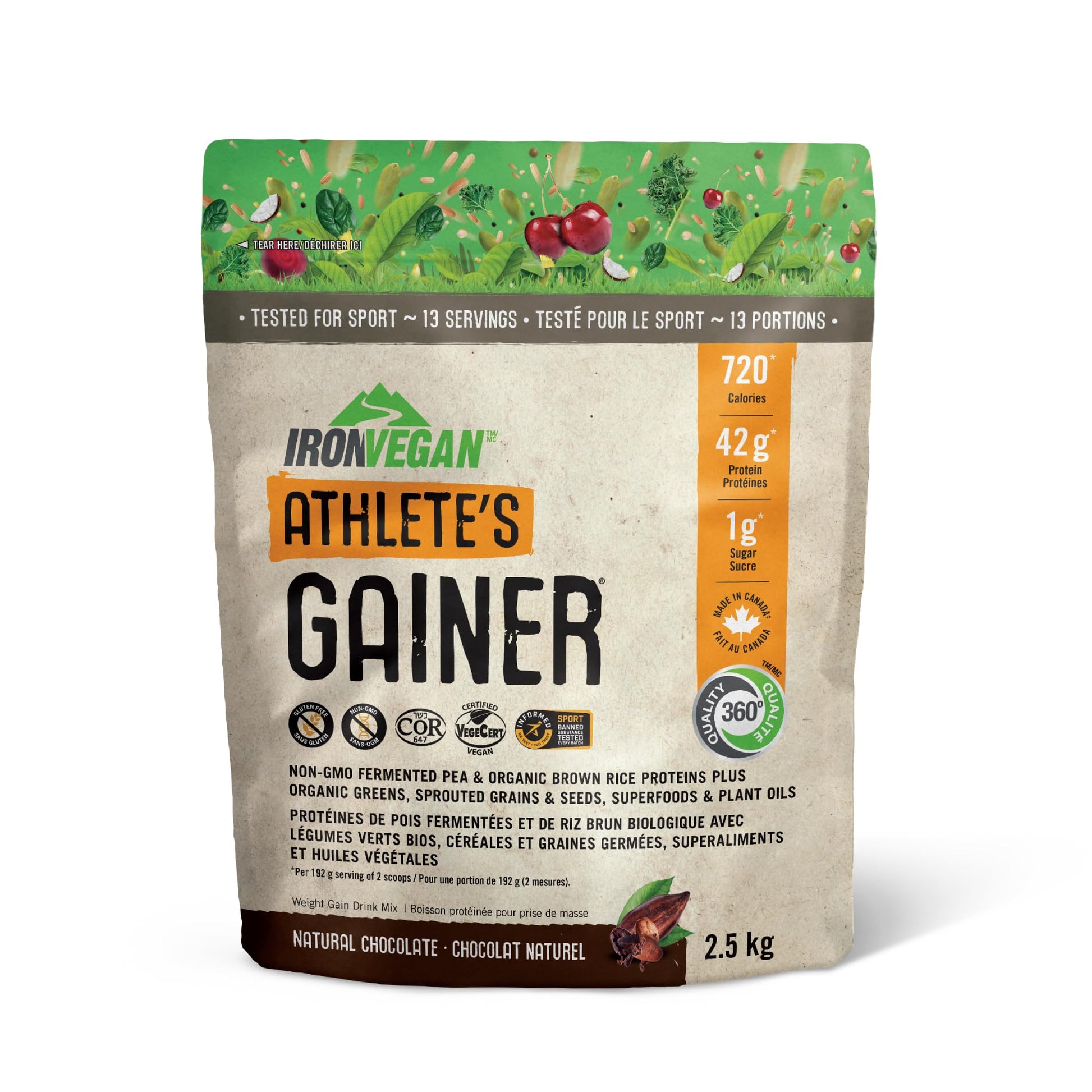 IRONVEGAN Gainer Chocolate Protein Powder, 5.51 Pound