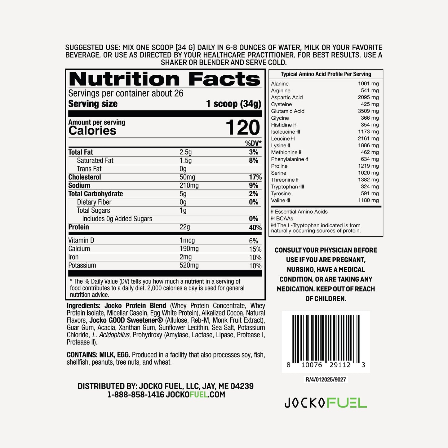 Jocko Fuel Whey Protein Powder, Mint Chocolate, 36.8 Servings
