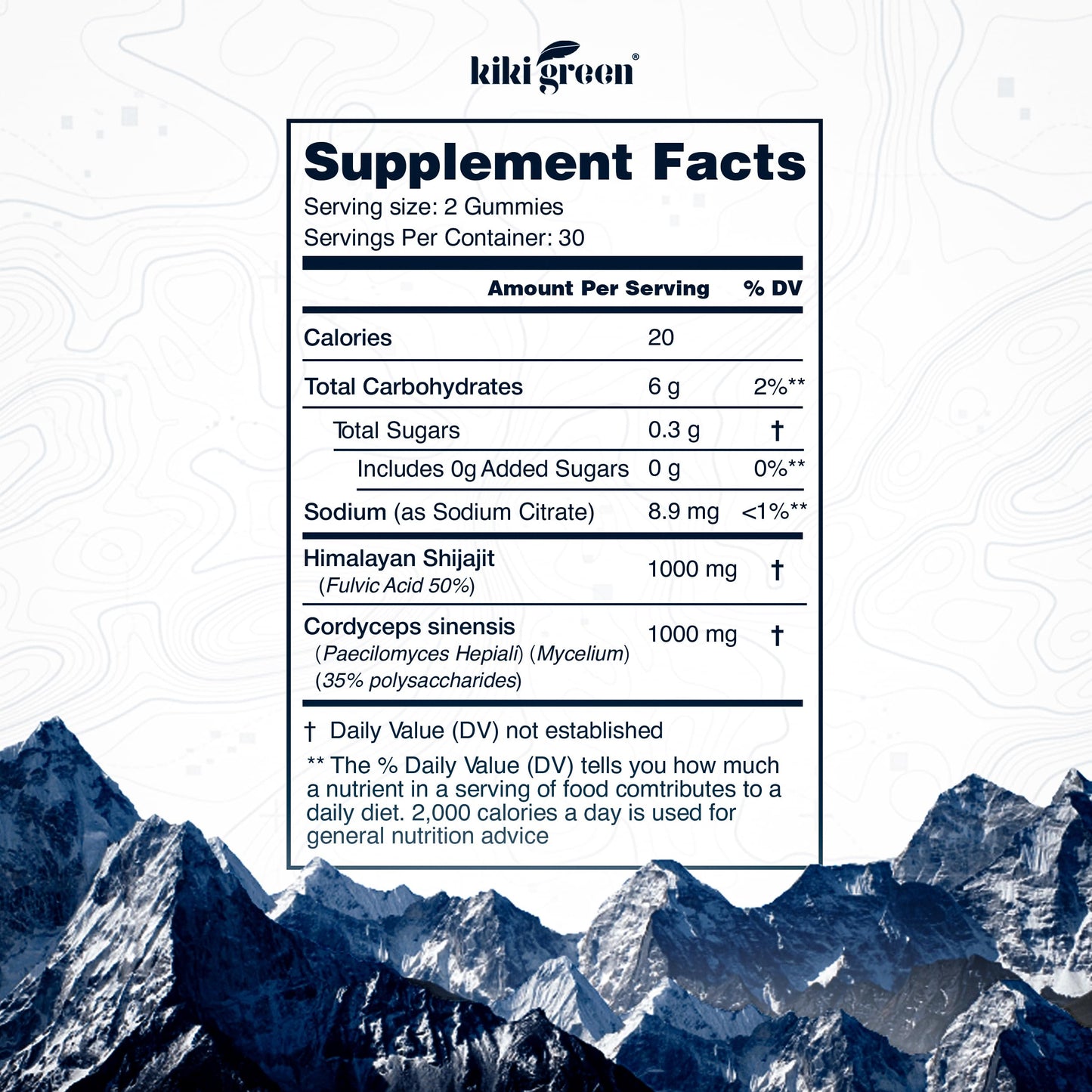 KIKI Green Shilajit Gummies 1000 mg Pure Himalayan Shilajit with Cordyceps Extract, 60 Gummies