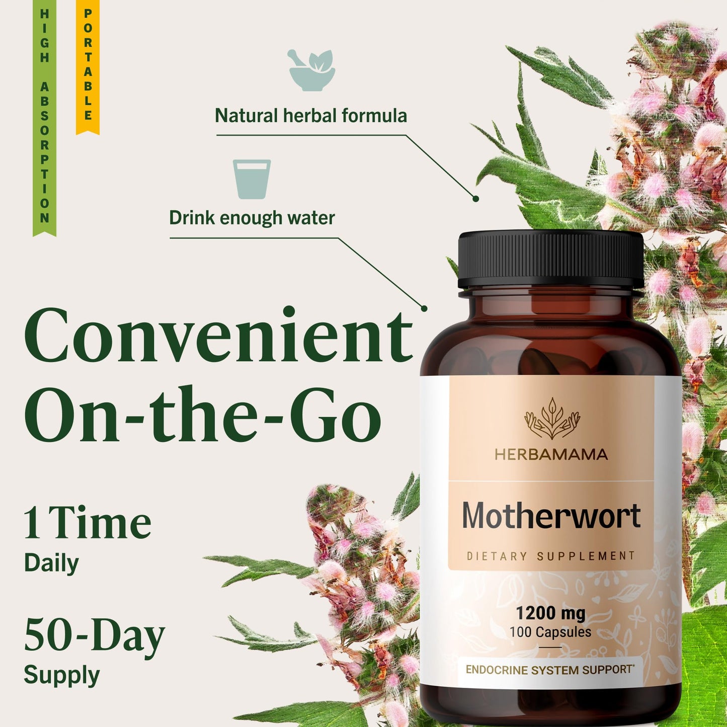 HERBAMAMA Motherwort Capsules 100 Count