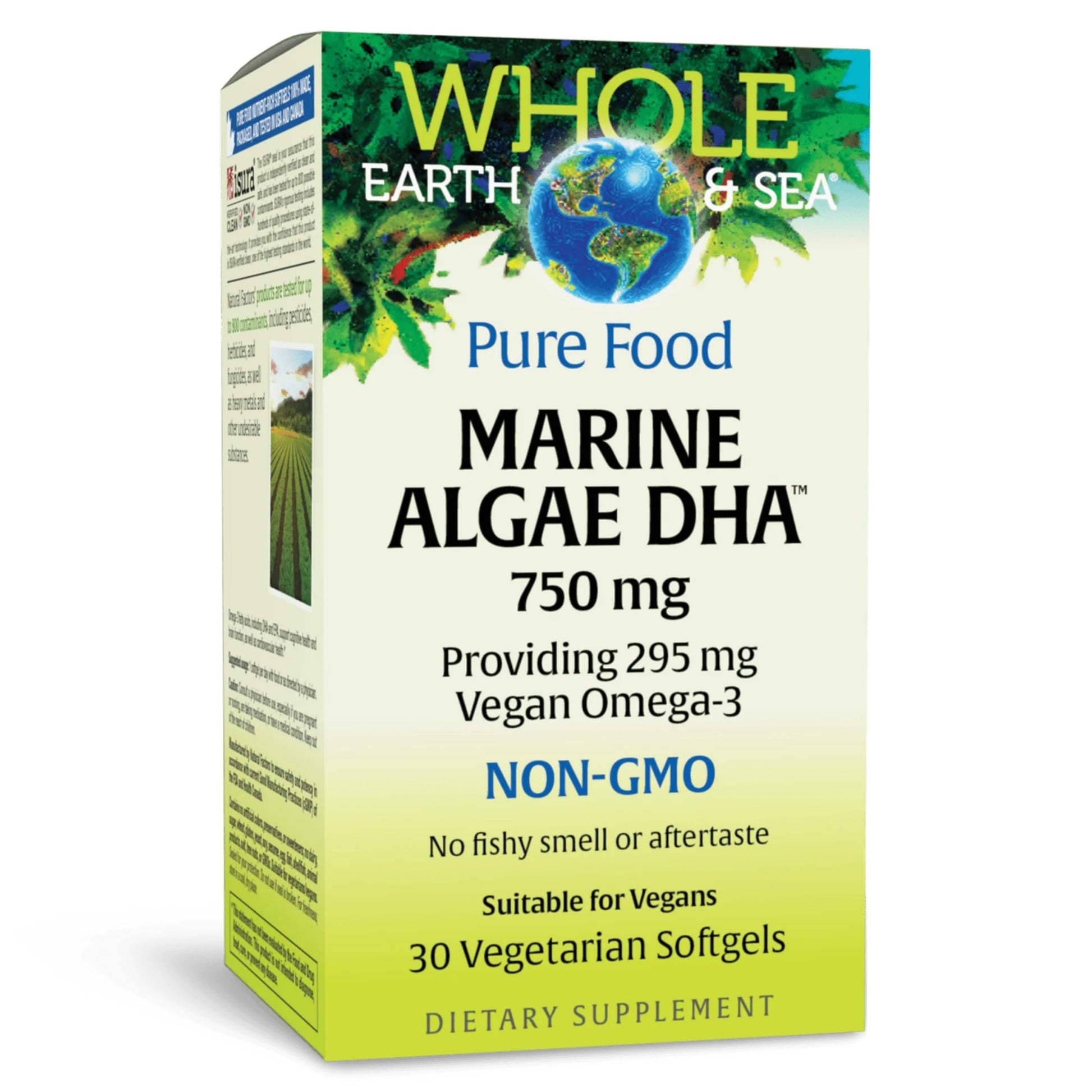 Natural Factors Whole Earth & Sea Marine Algae DHA Vegan Omega-3 Supplement Softgels 30