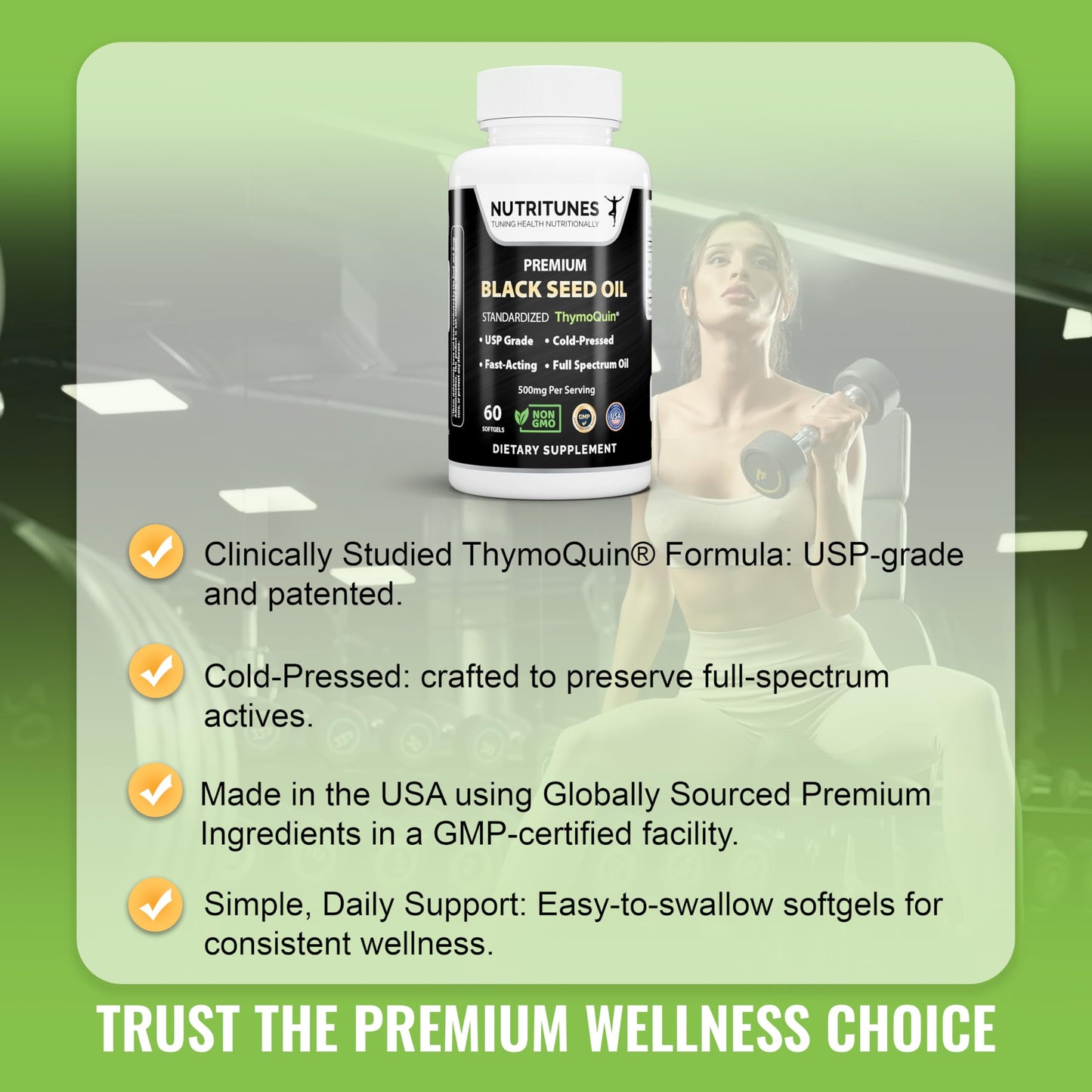Nutritunes Black Seed Oil 3% Thymoquinone Standardized Softgels, 60 Count