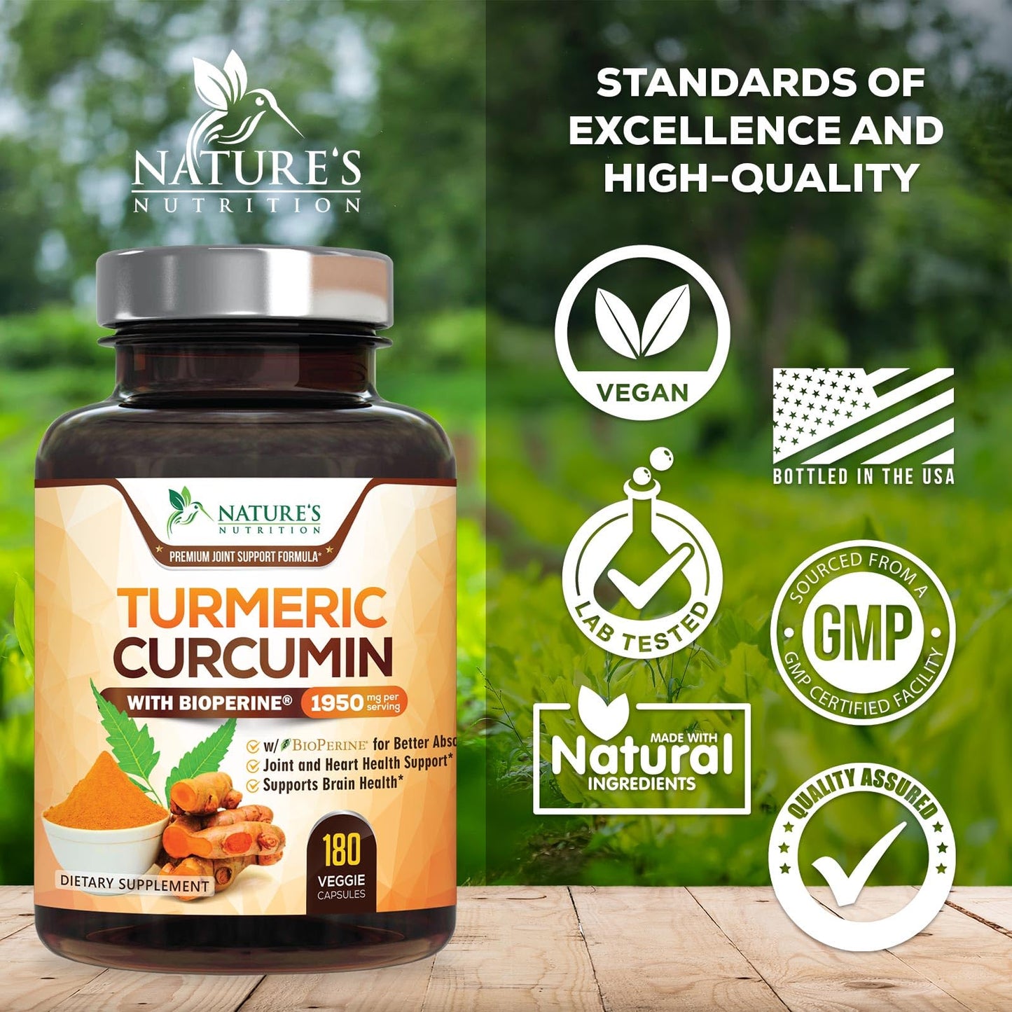 Nature's Nutrition Turmeric Curcumin Supplement Capsules 180