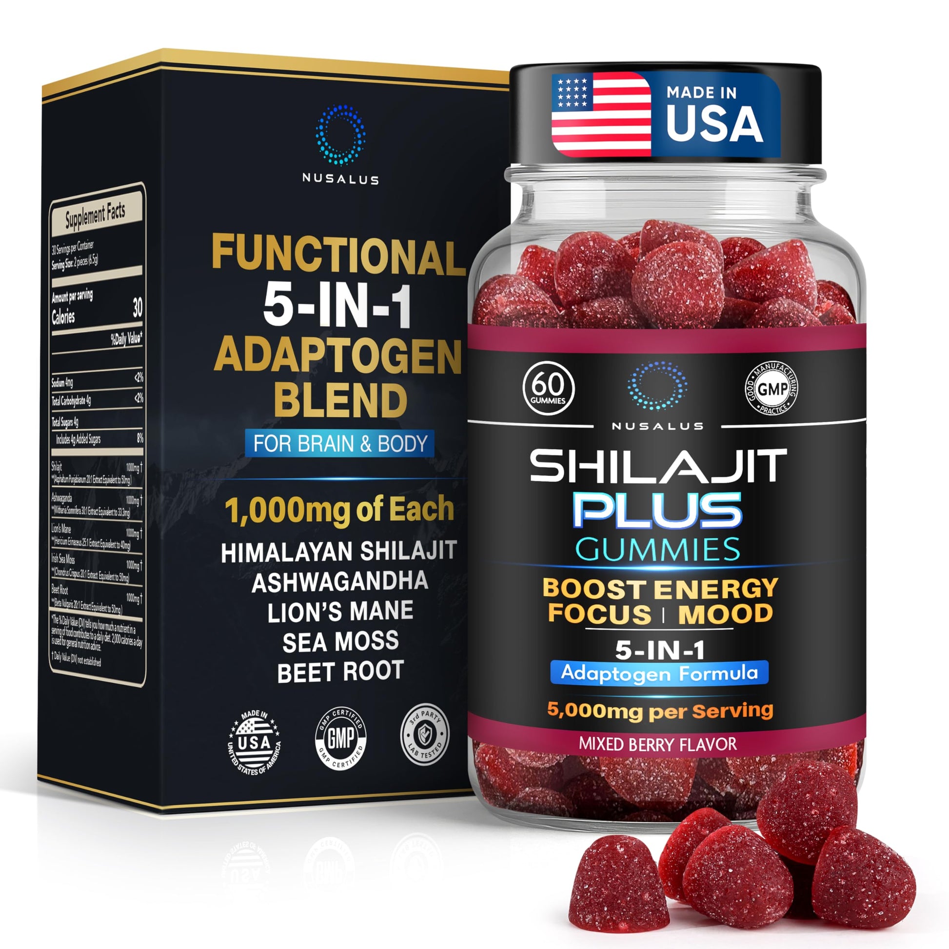 Nusalus Shilajit Plus Gummies 60 Count