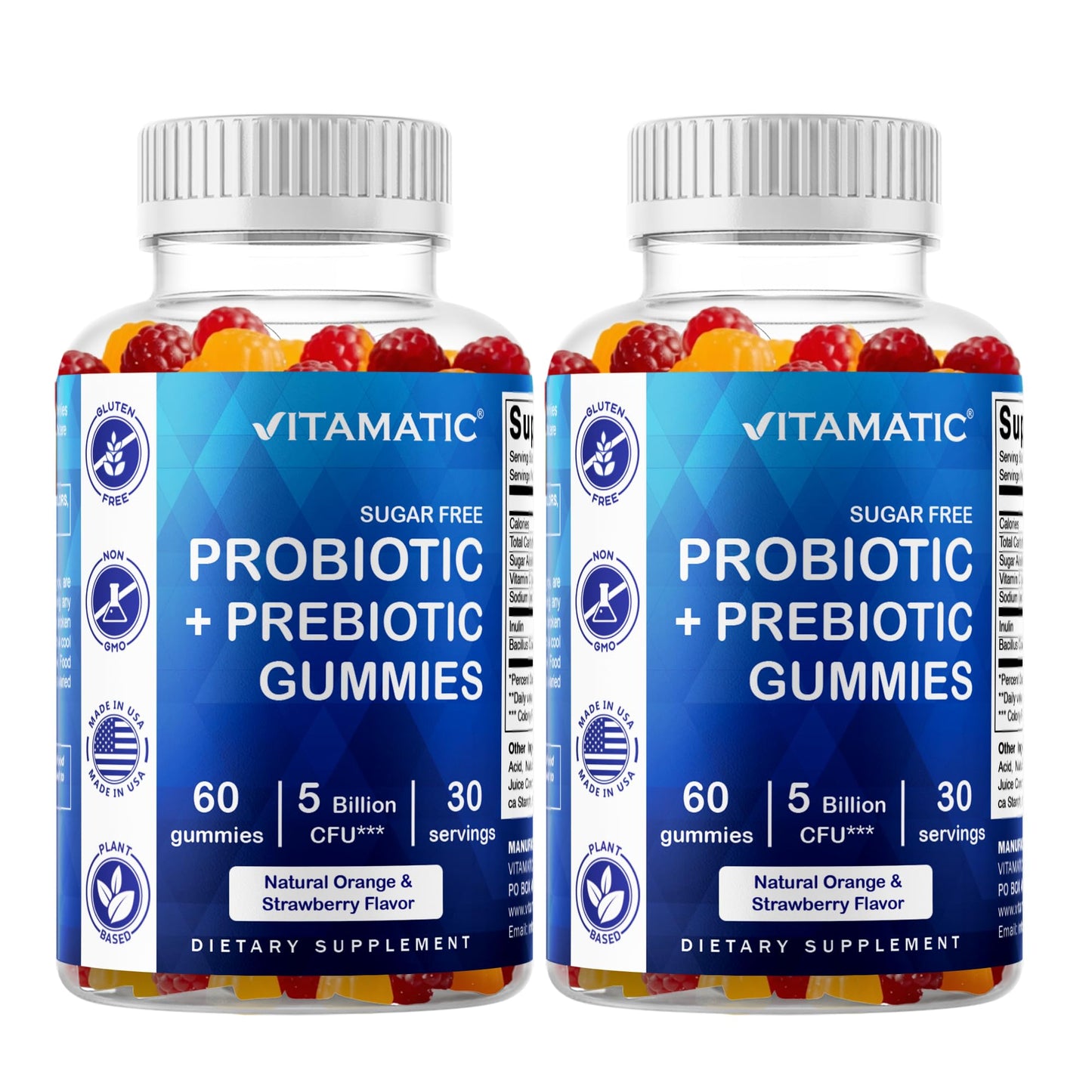 Vitamatic Sugar Free Probiotic Gummies for Men and Women, 5 Billion CFUs, 120 Gummies, Gluten Free