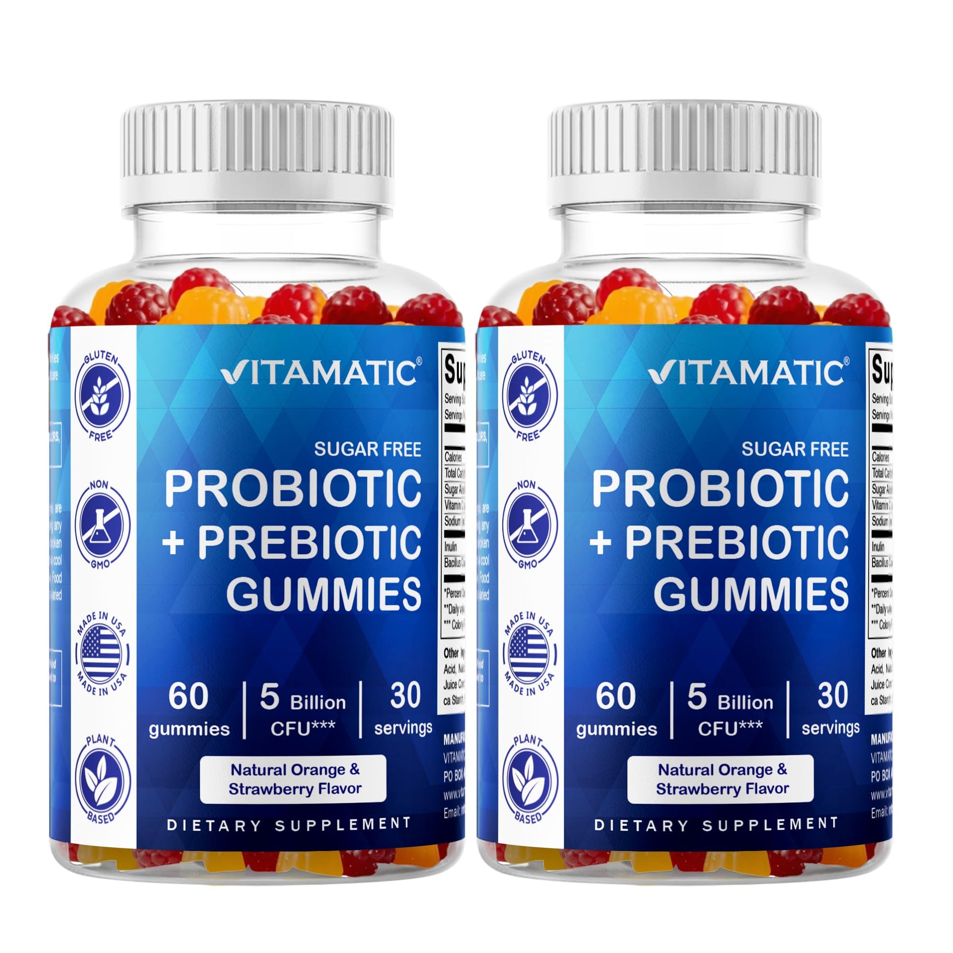 Vitamatic Sugar Free Probiotic Gummies for Men and Women, 5 Billion CFUs, 120 Gummies, Gluten Free