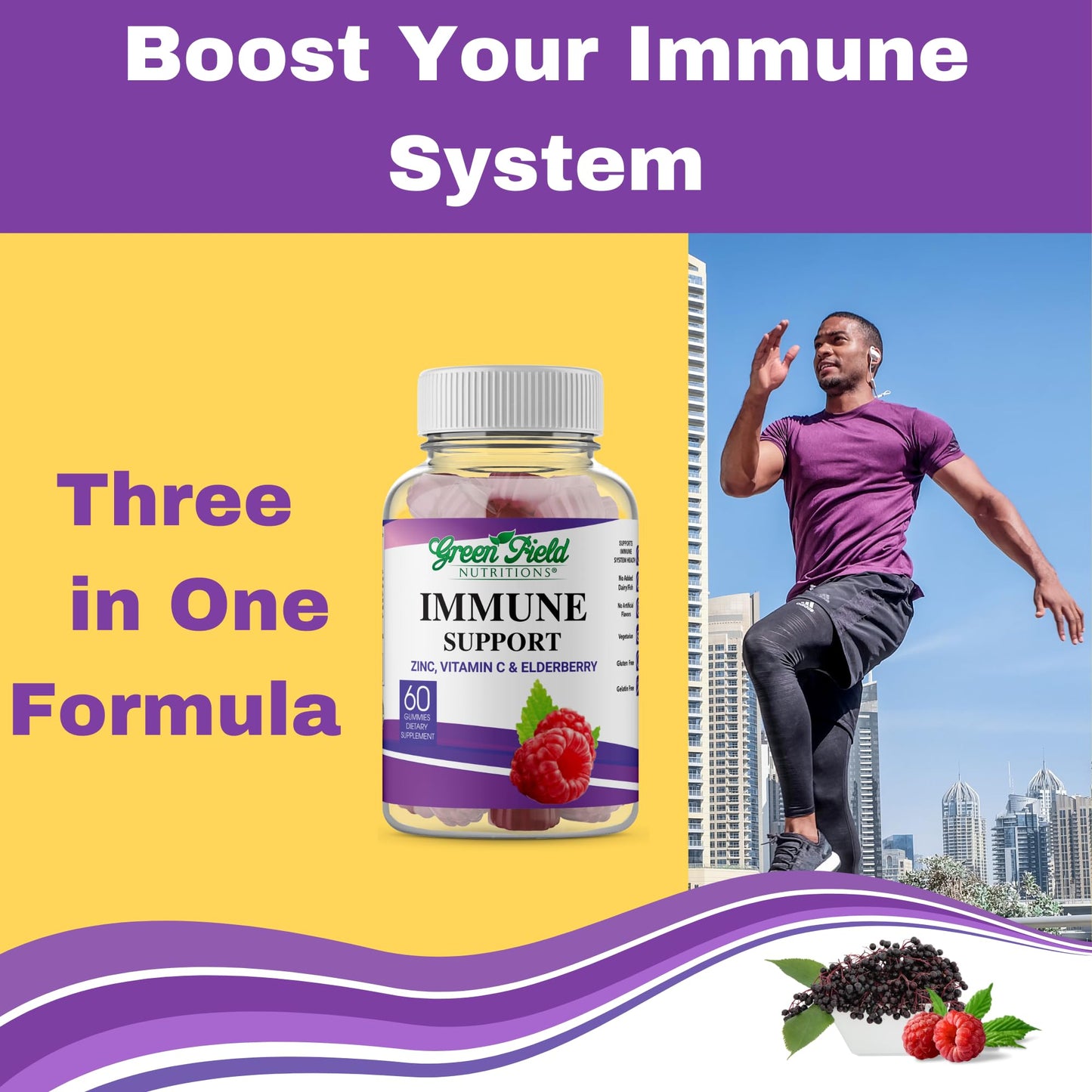GREEN FIELD NUTRITIONS Halal Immune Support Elderberry Gummies, 60 Count