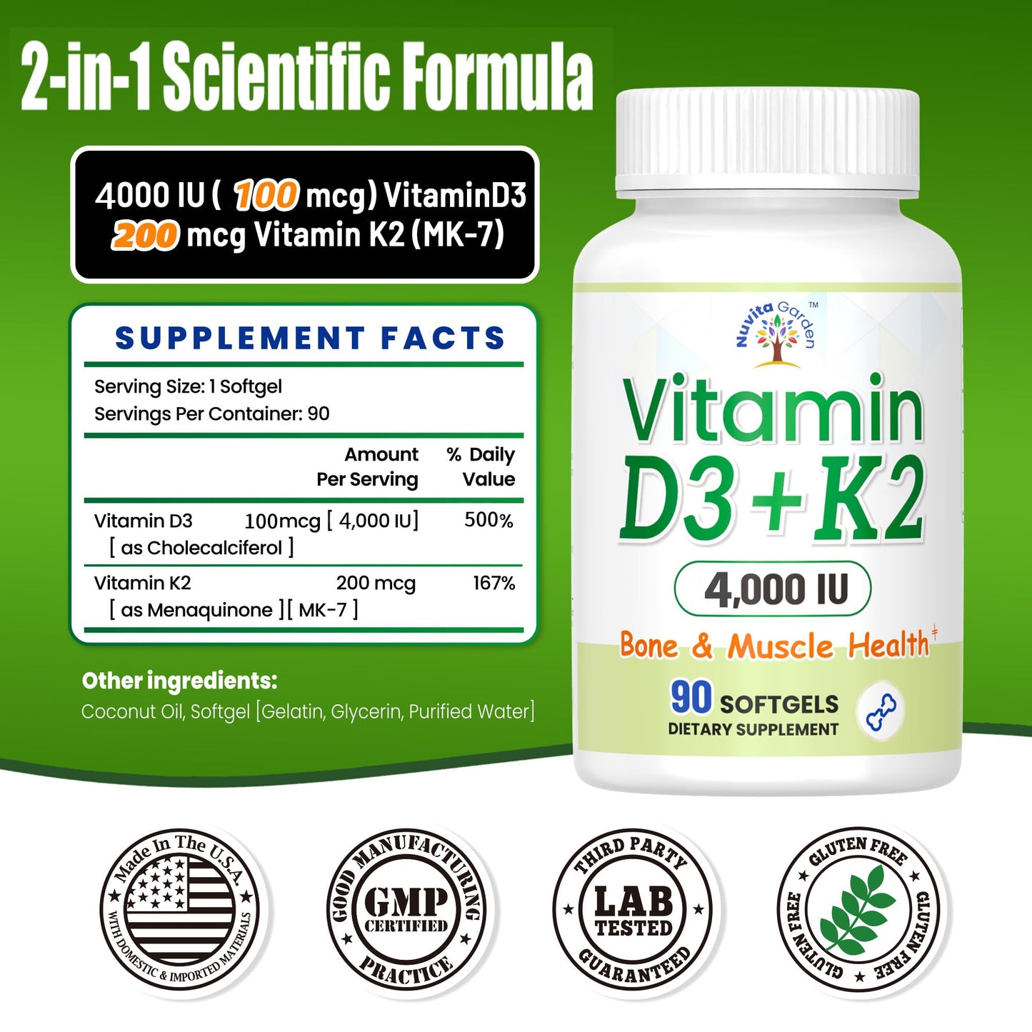NoMiLu Vitamin D3 K2 4000 IU Softgels 90