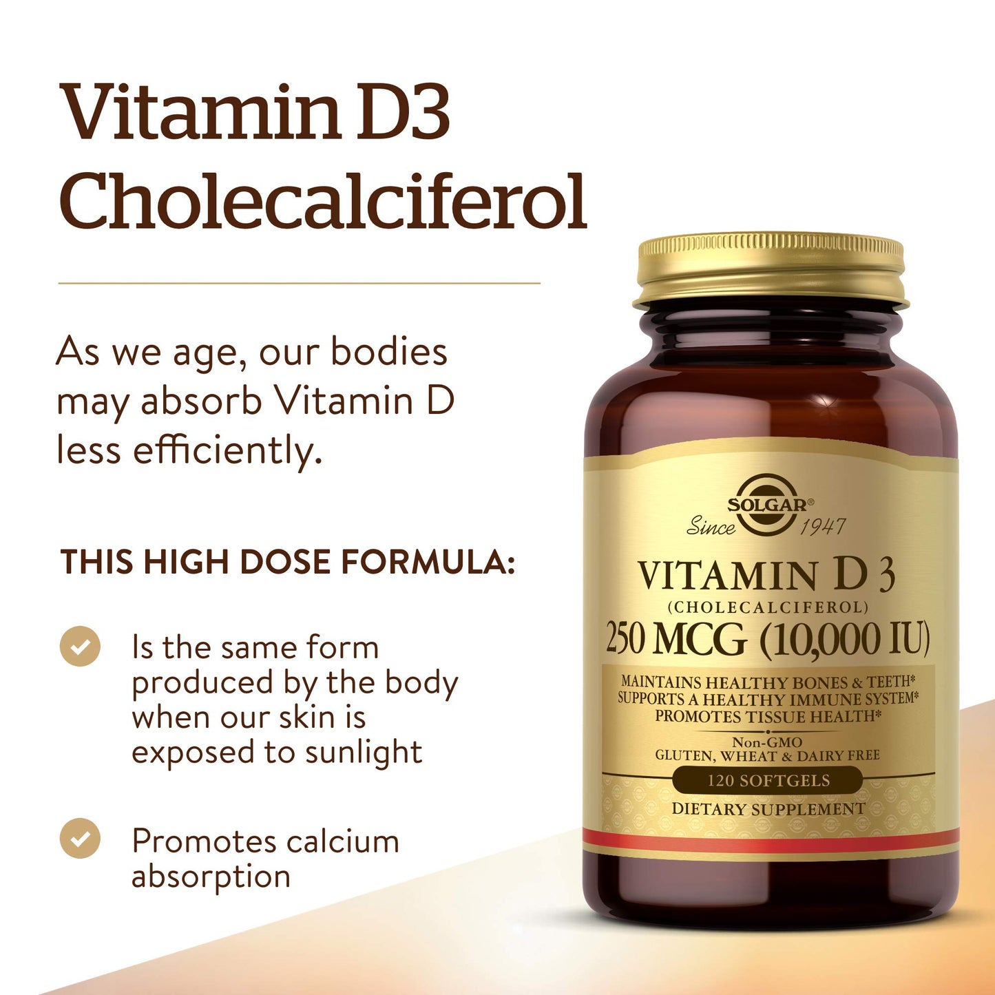 Solgar Vitamin D3 (Cholecalciferol) 10,000IU Softgel, 120 Count