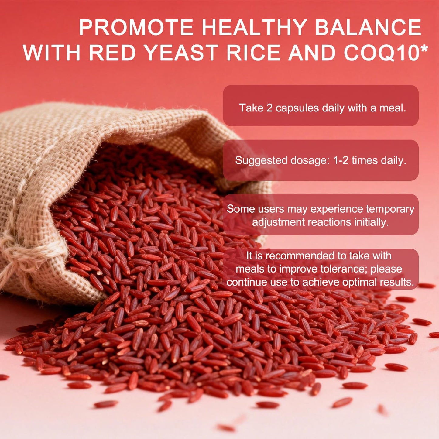 OUHENGTEK Red Yeast Rice with CoQ10 Dietary Supplement, 120 Capsules