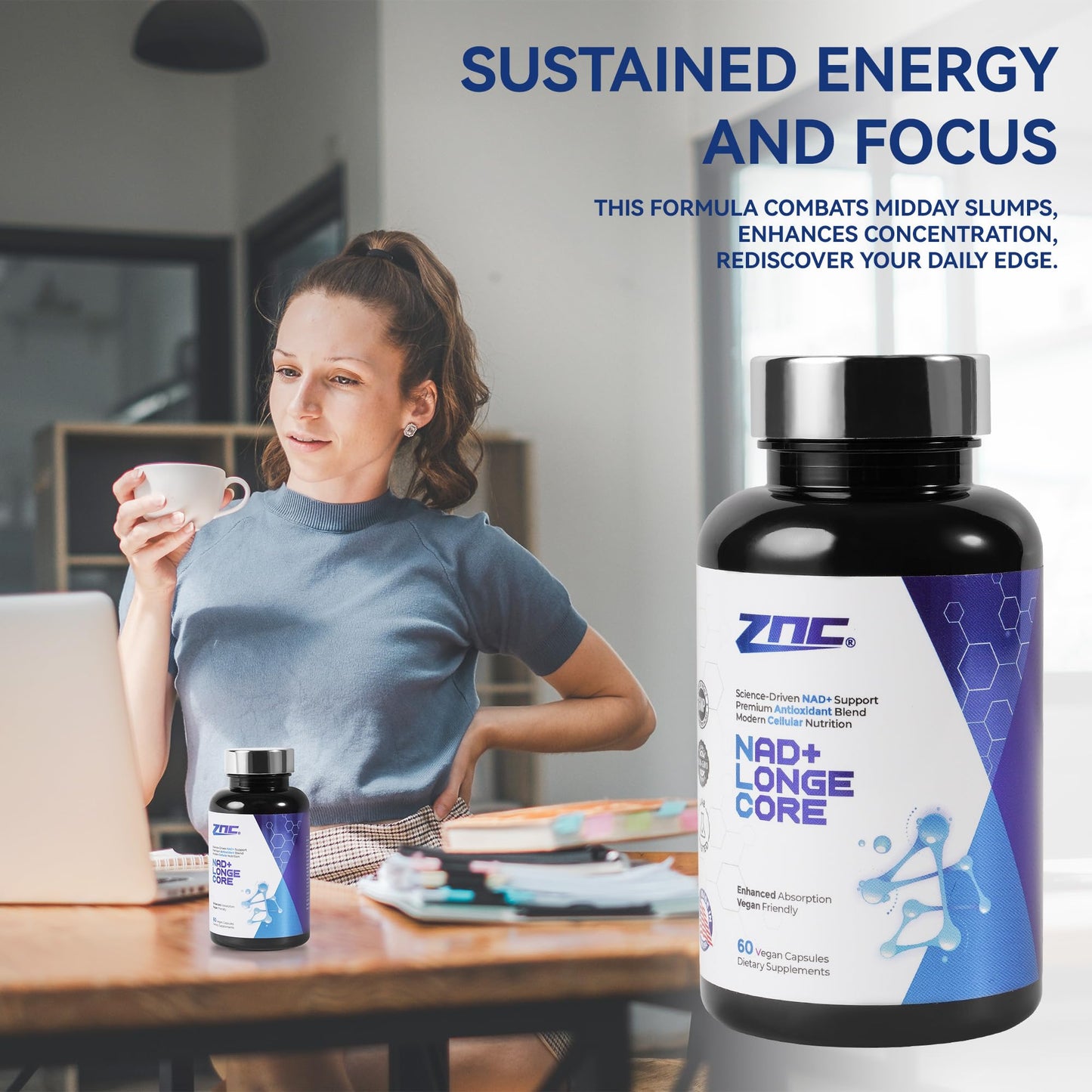 ZNC 10-in-1 NAD+ Supplement with Liposomal NAD, Urolithin A & Resveratrol for Energy & Cellular Repair Softgel, 60-Count