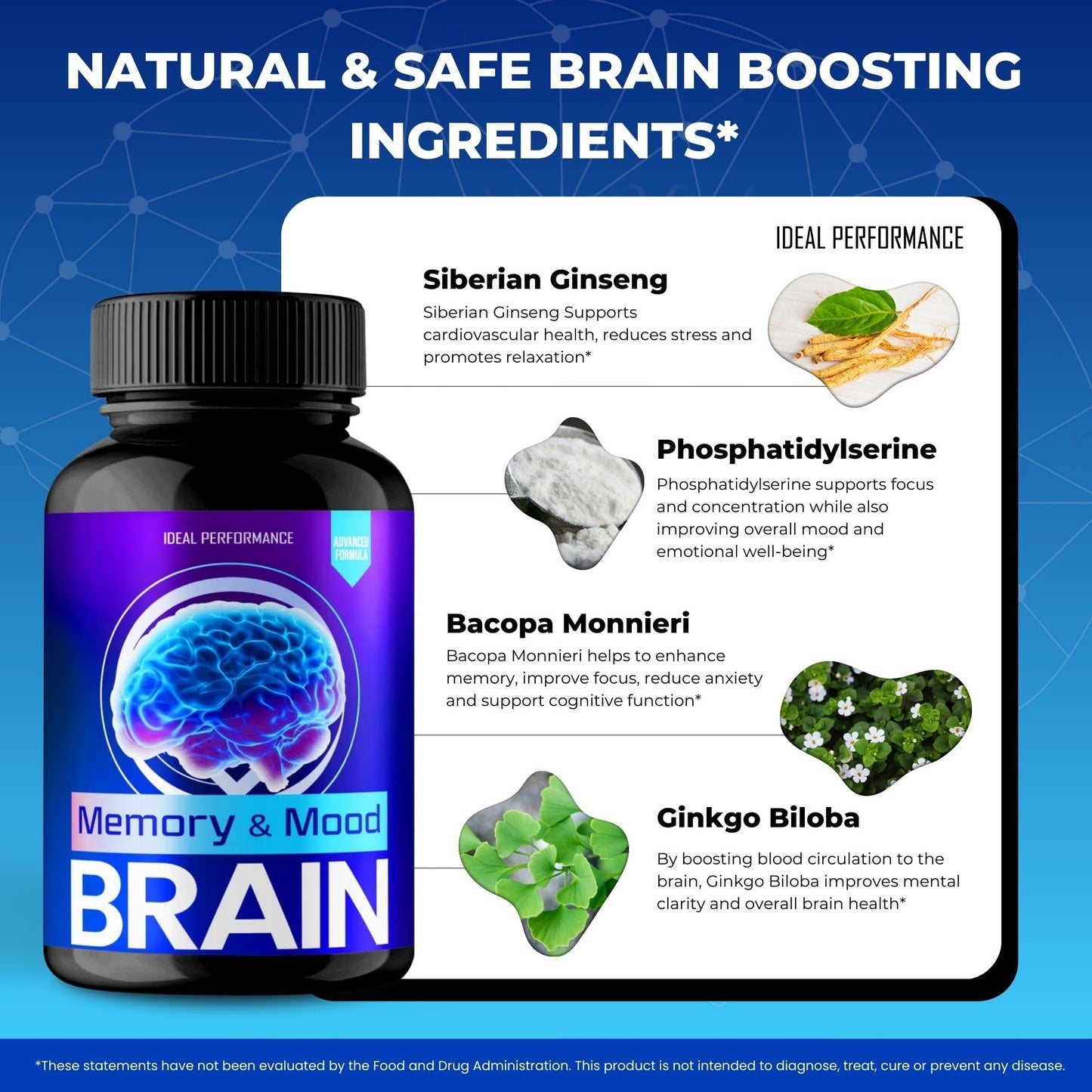 IDEAL PERFORMANCE Brain Memory and Mood Capsules, 120 Capsules
