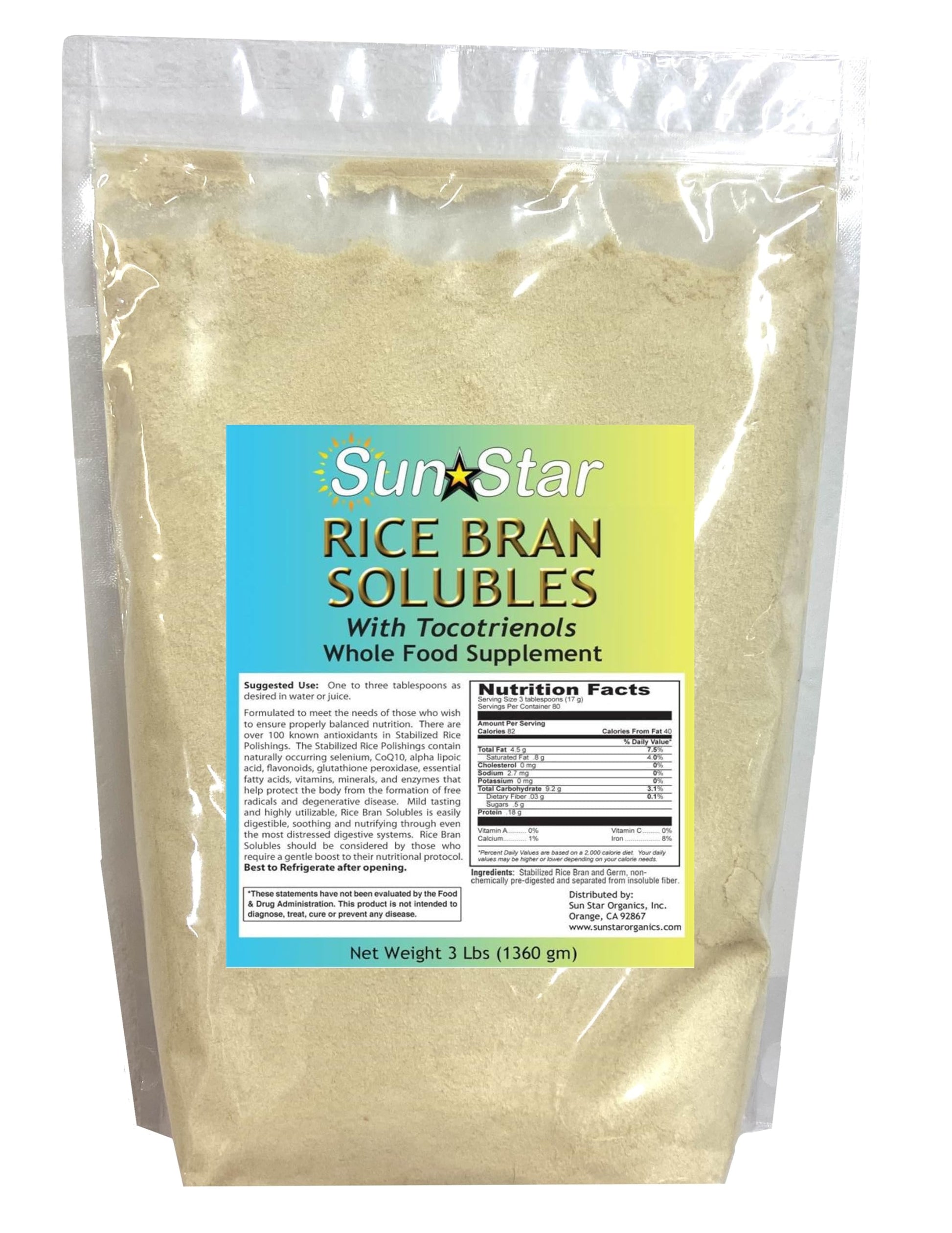 Sun Star Organics Rice Bran Powder with Tocotrienols, 16