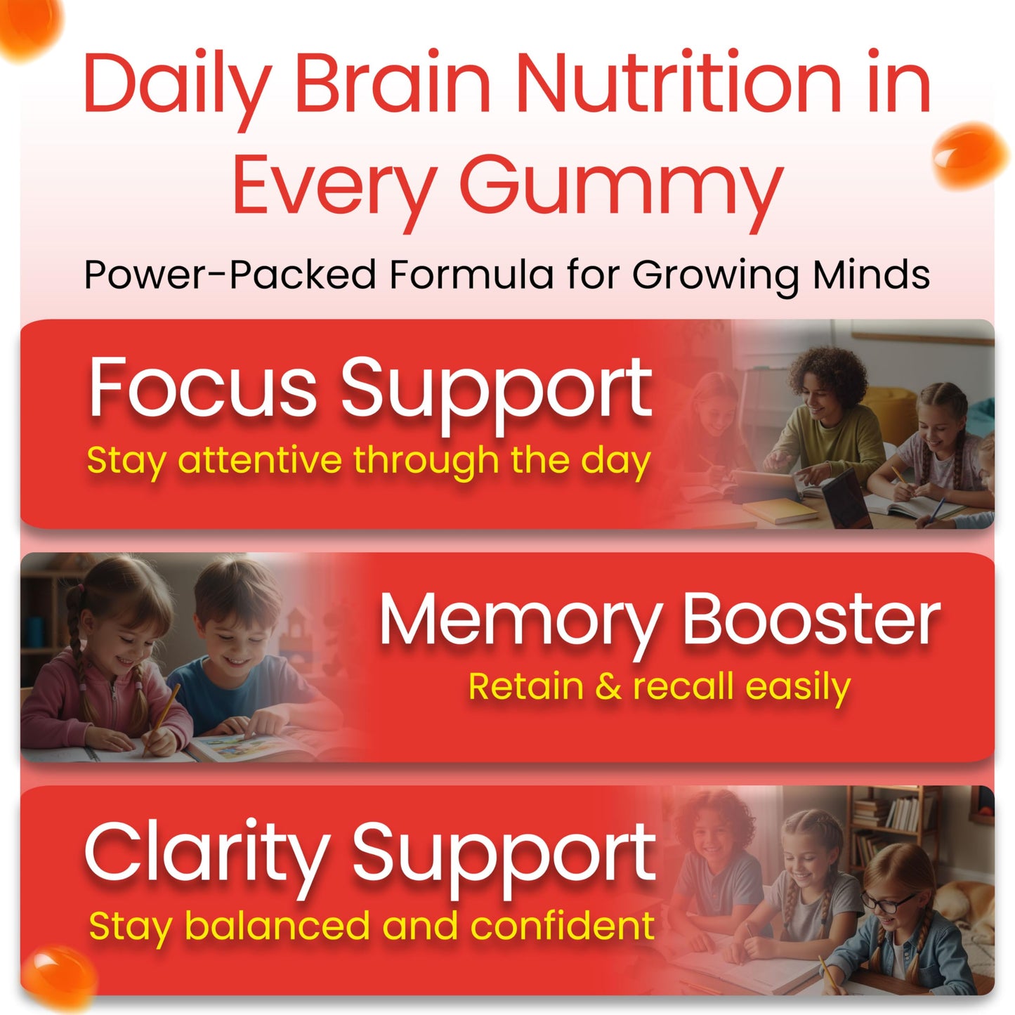 Therefore Max Focus Gummies for Kids & Teens, Omega-3 DHA Brain Support - 60 Gummies