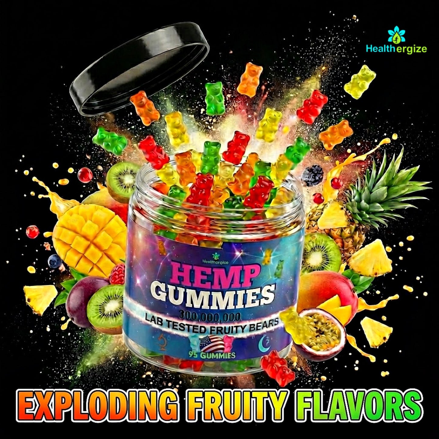 Healthergize Hemp Gummies for Sleep and Relaxing Calm - Fruit Flavor Gummy Bears, Chewable, 95 Gummies