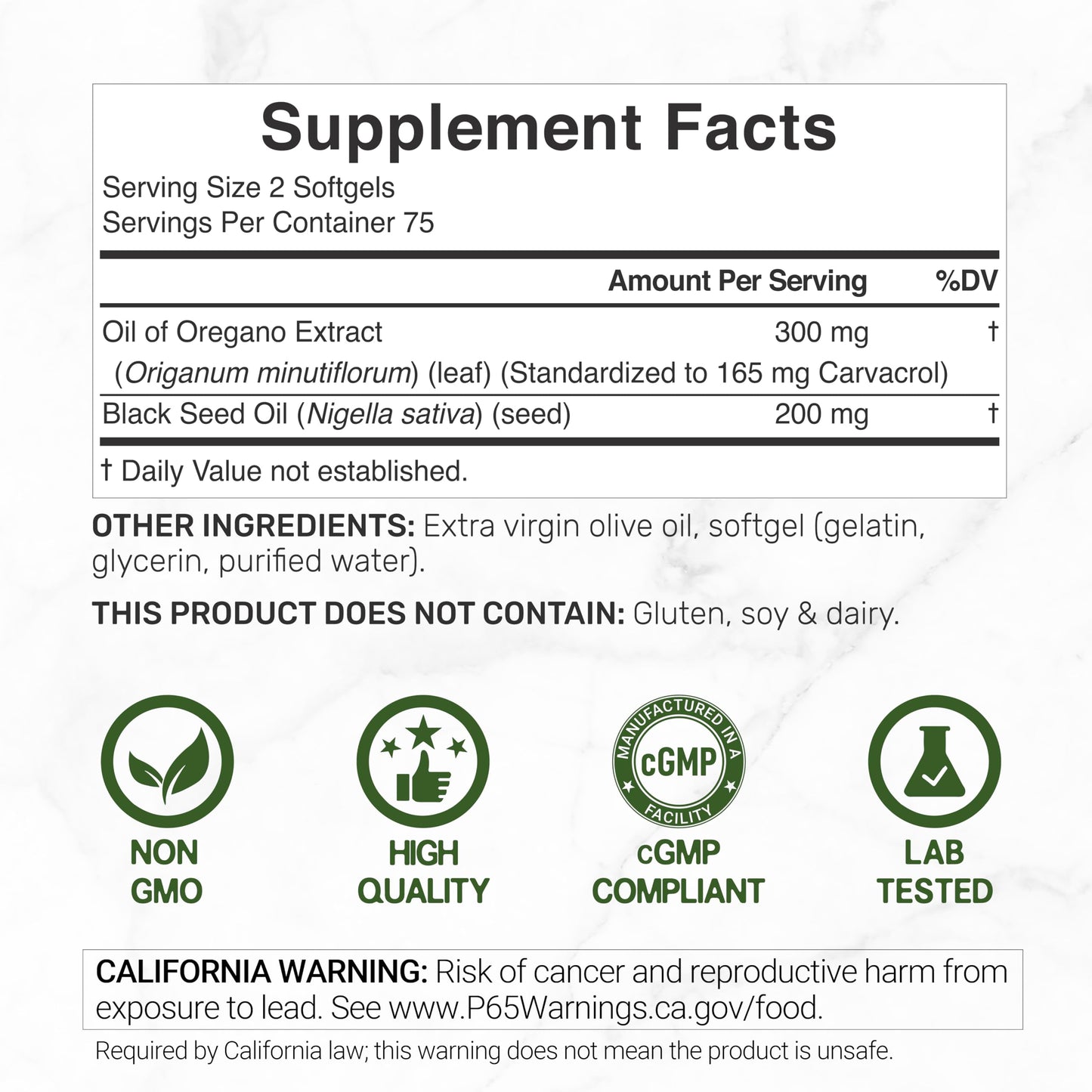 DEAL SUPPLEMENT Oil of Oregano Softgels with Black Seed Oil 150 Count