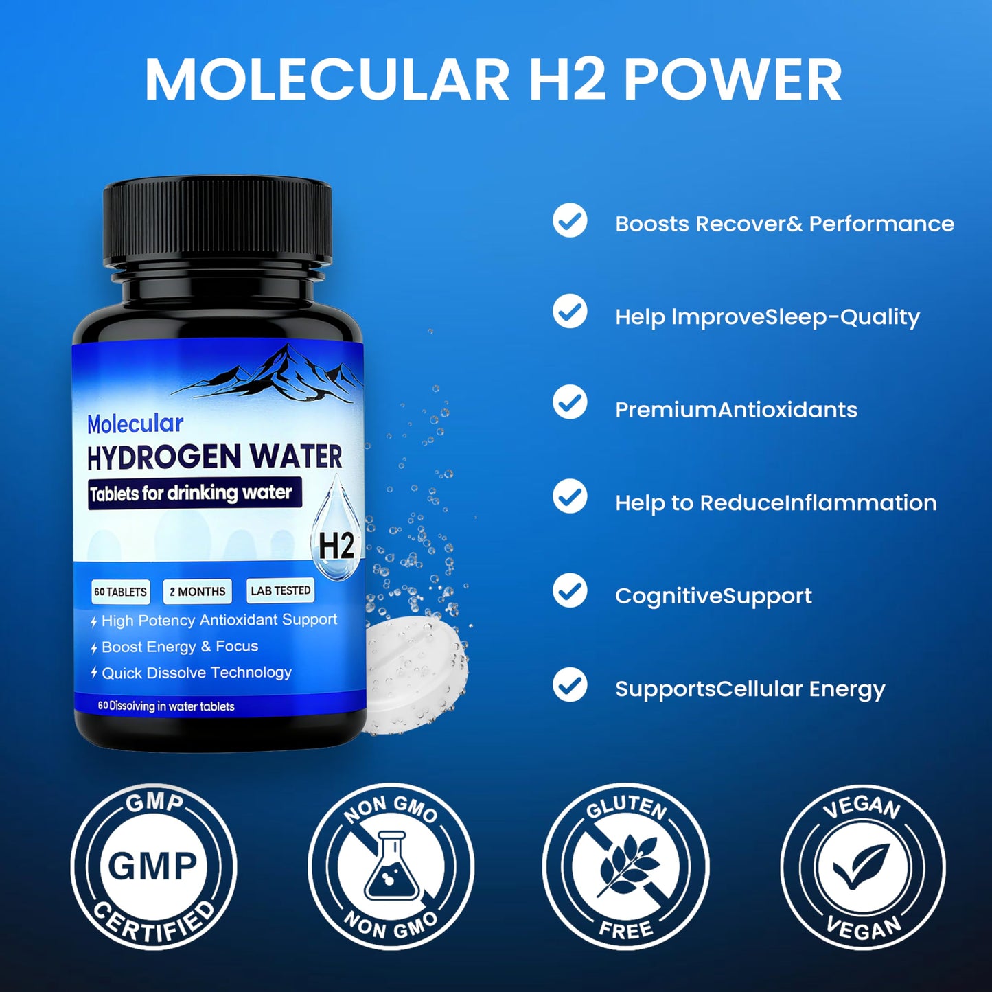 AUCIER Molecular Hydrogen Water Tablets, 60 Tablets