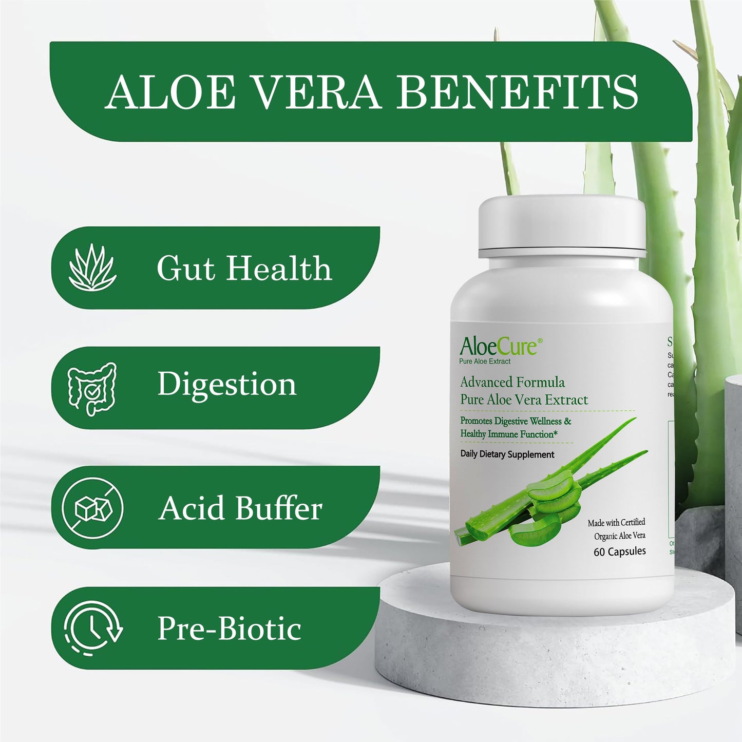 AloeCure Aloe Vera Capsules, 4-Pack (60 Capsules per Bottle)