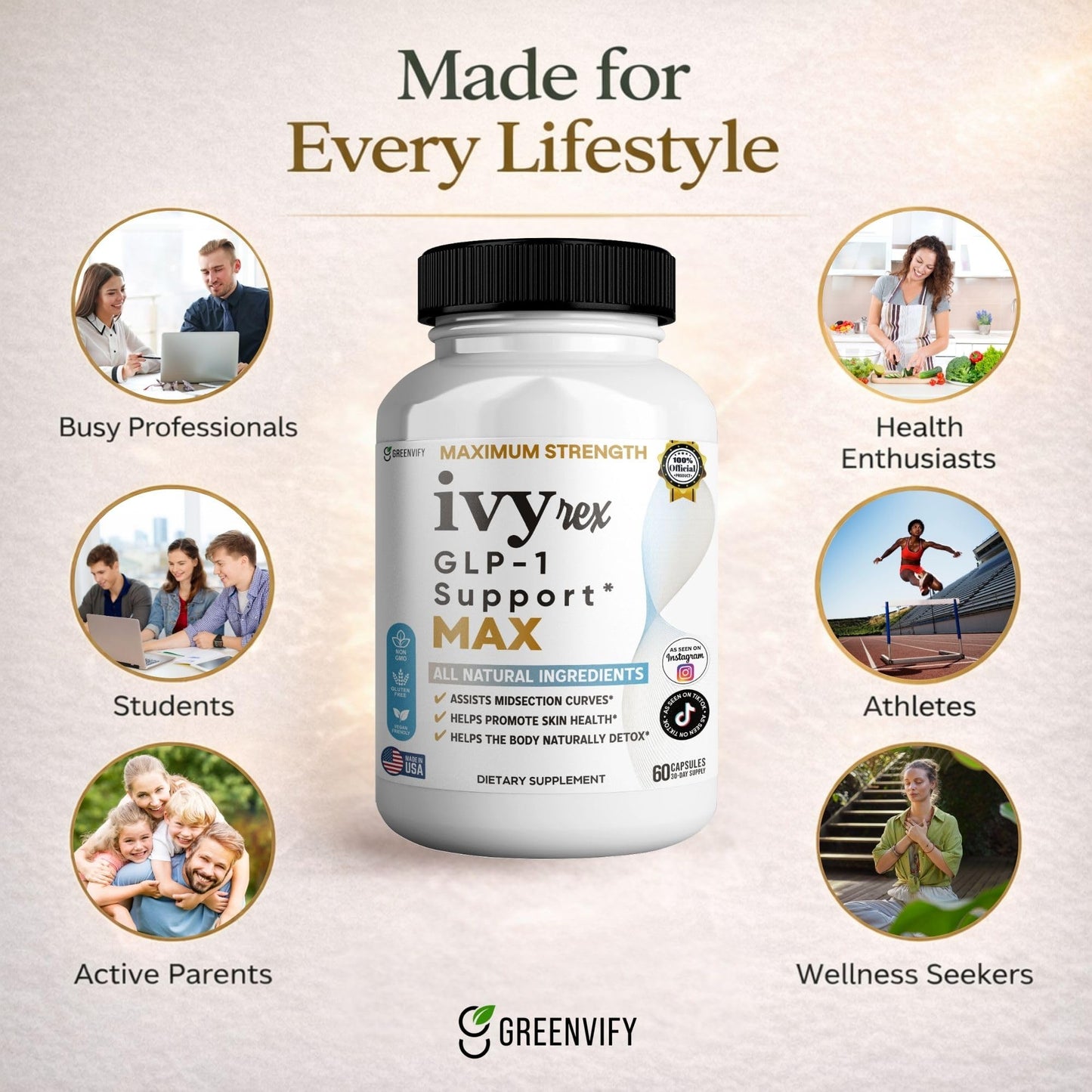 GREENVIFY Ivy rex GLP-1 Support MAX, 60 Capsules
