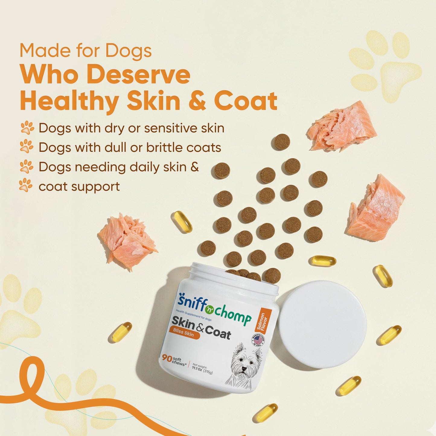 SNIFF 'N' CHOMP Omega 3 for Dogs Soft Chews, 90 Soft Chews