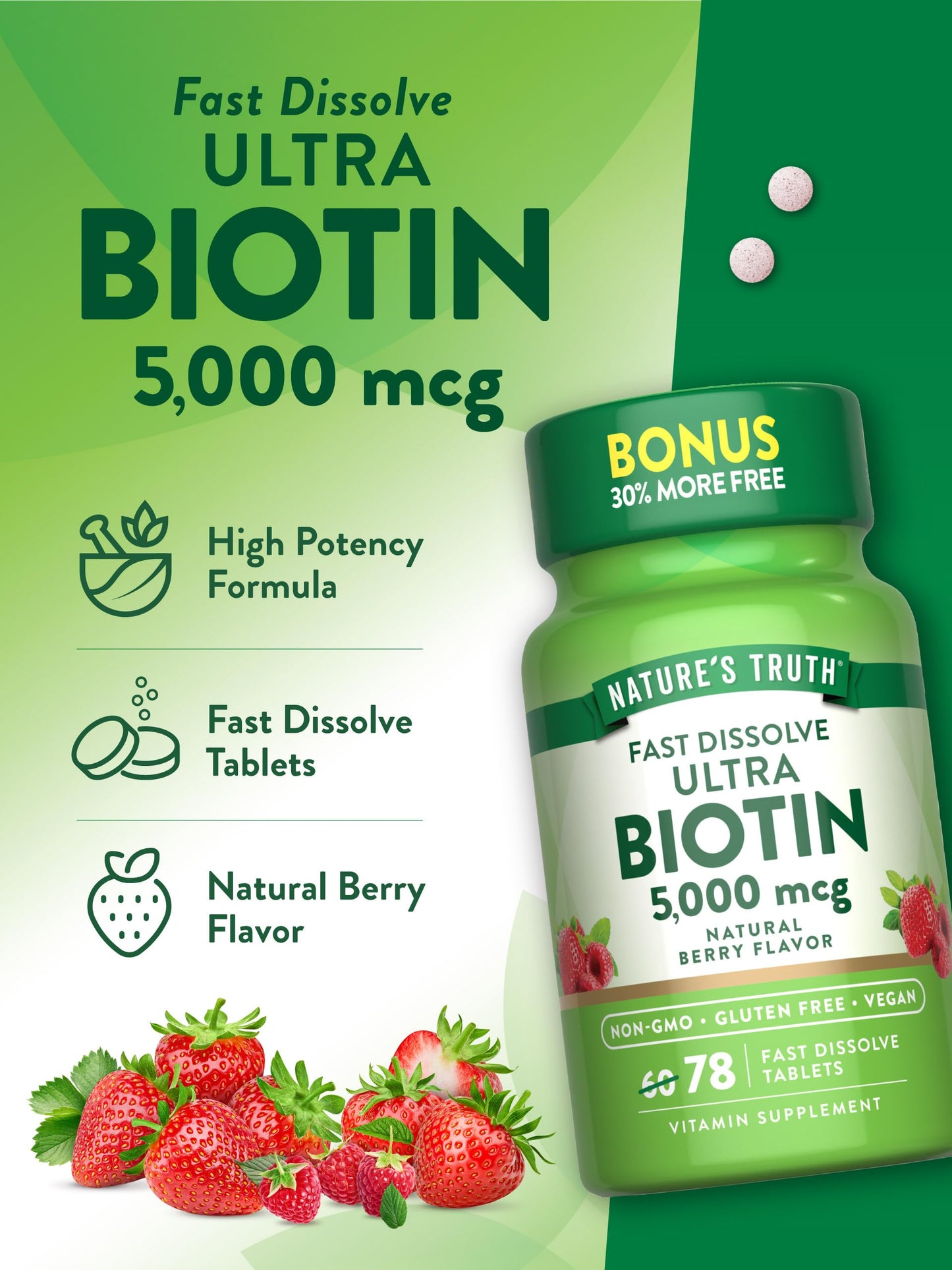 Nature's Truth Biotin 5000mcg Fast Dissolve Tablets, 78 Count