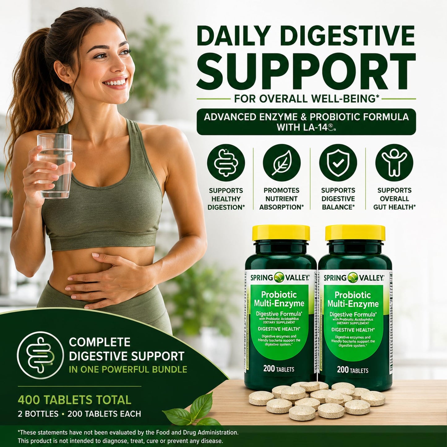 LUAL Probiotic Multi-Enzyme Digestive Formula Bundle Tablets, 400 Count