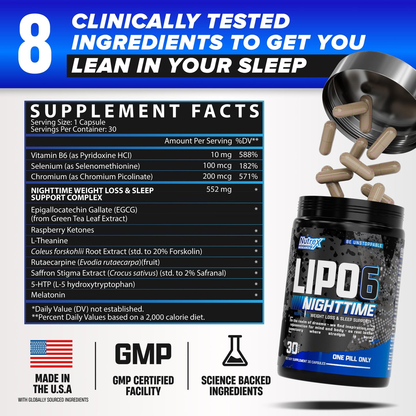 Nutrex Research Lipo 6 Nighttime Fat Burner Capsule 30 Count
