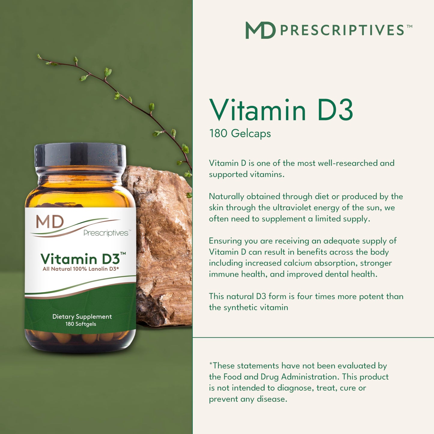 MD Prescriptives Vitamin D3 Capsule 180 Count