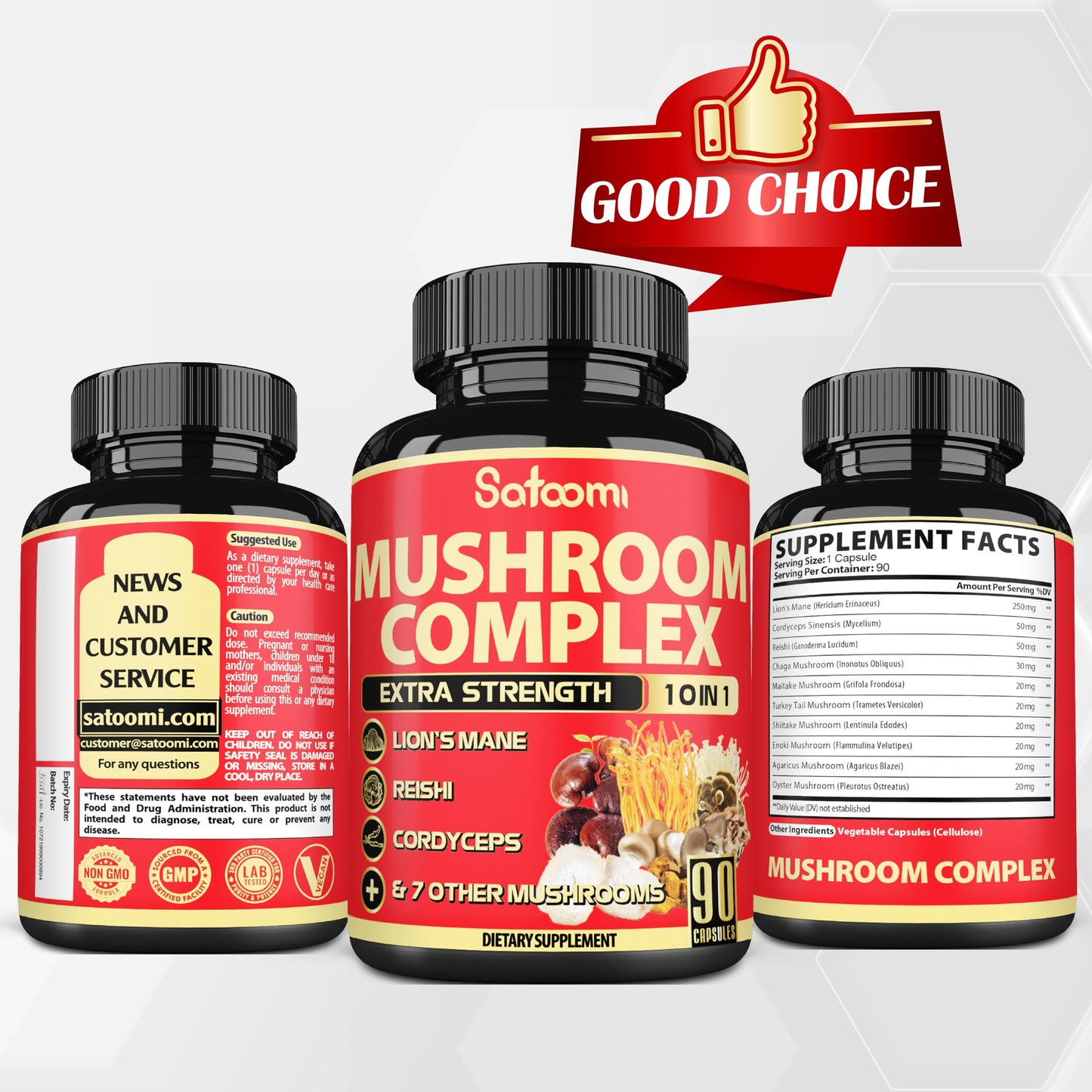 Satoomi 10-in-1 Mushroom Supplement Complex Capsules 90 Count