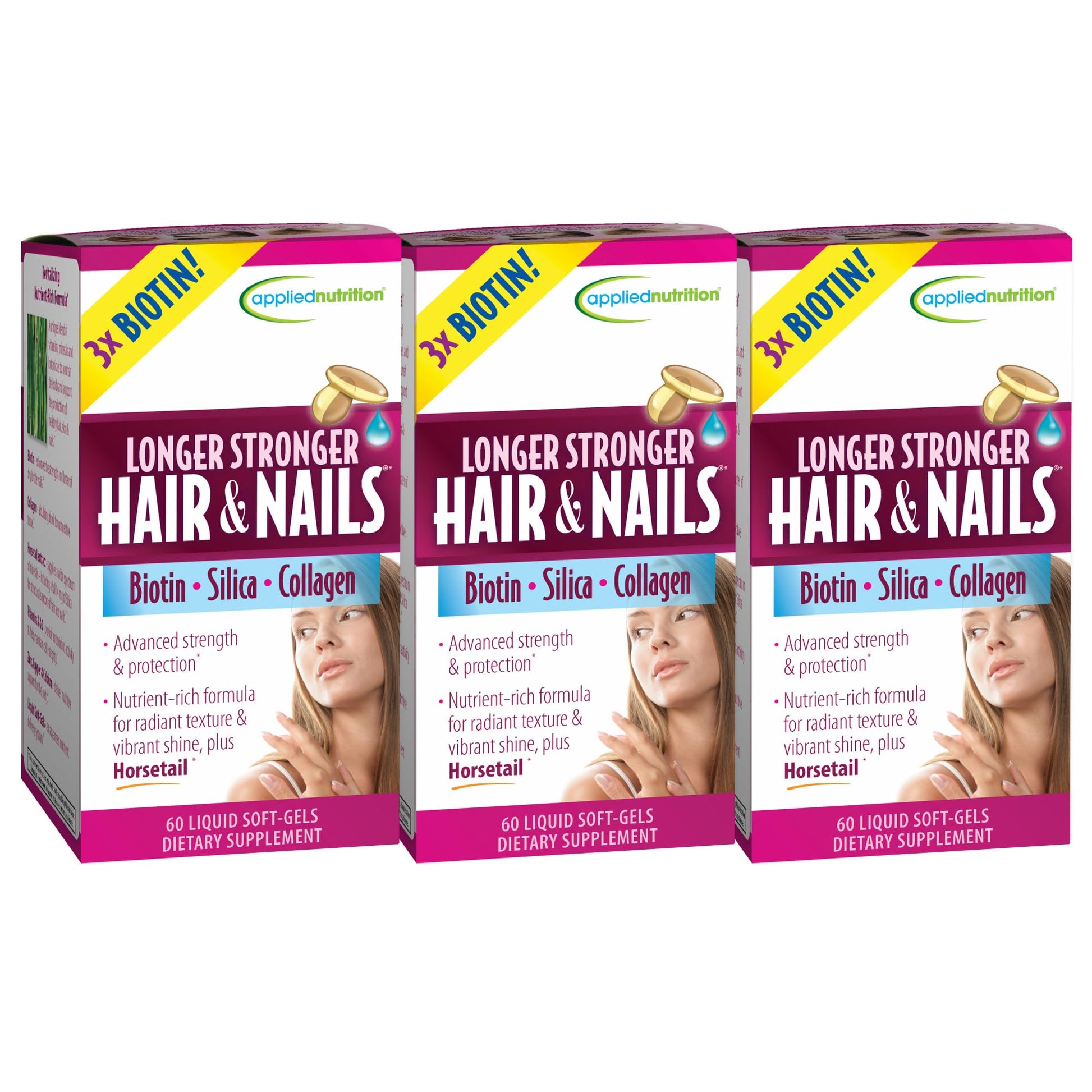 Applied Nutrition Longer Stronger Hair & Nails Soft-Gels Pack of 3