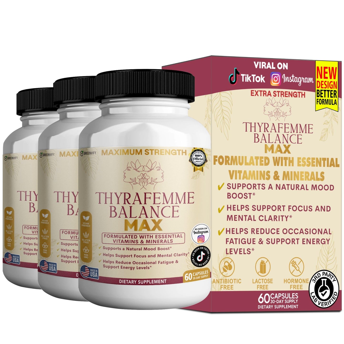 GREENVIFY Thyrafemme Balance Max, Mood and Energy Support Supplement, Capsule, 60 Capsules