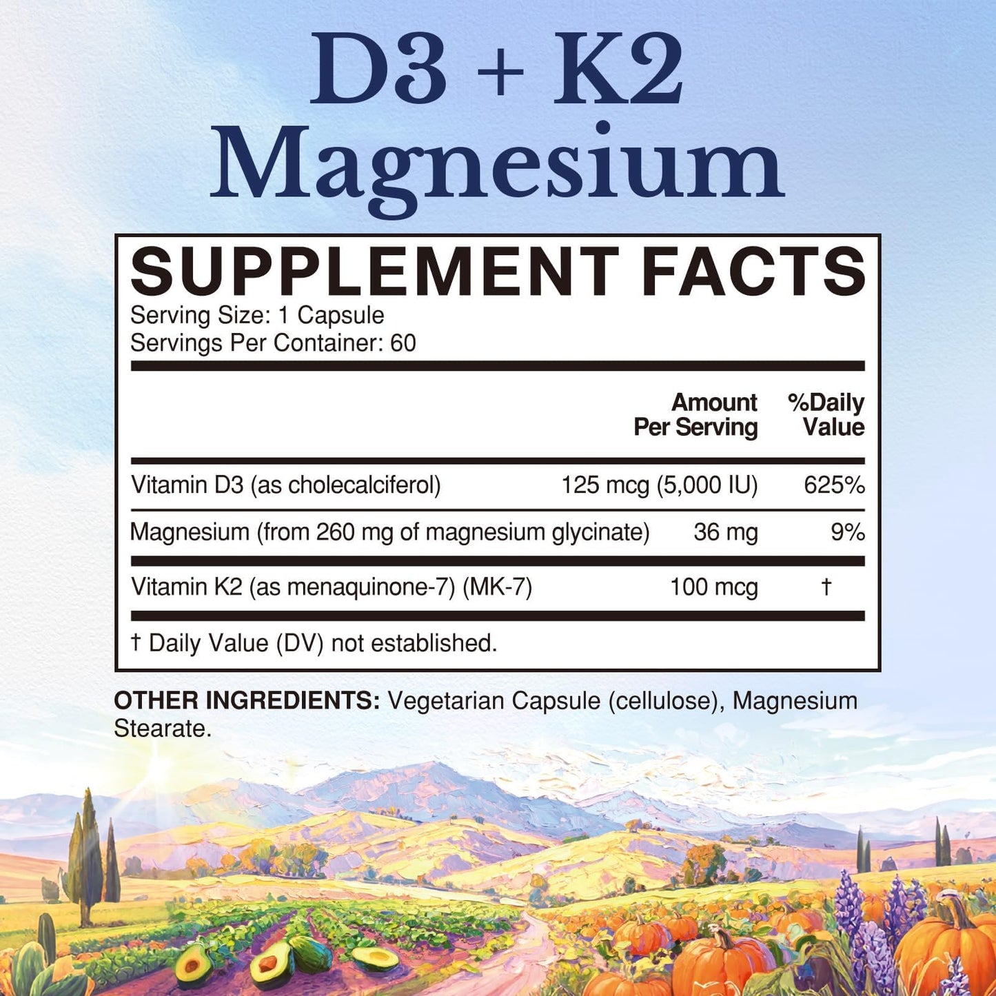 Vitalitown Vitamin D3 K2 with Magnesium Capsule, 60 Count