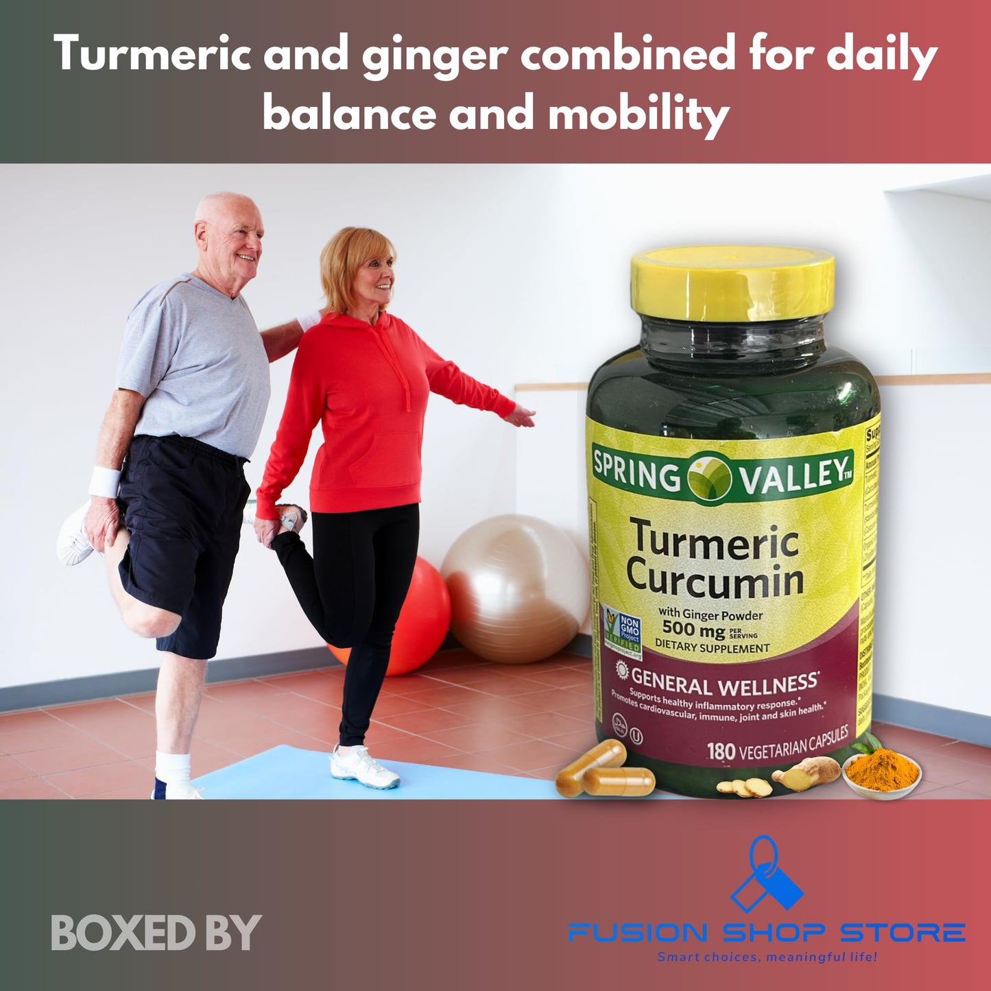 Fusion Shop Store Turmeric Curcumin 500mg with Ginger Powder Capsules 180 Count