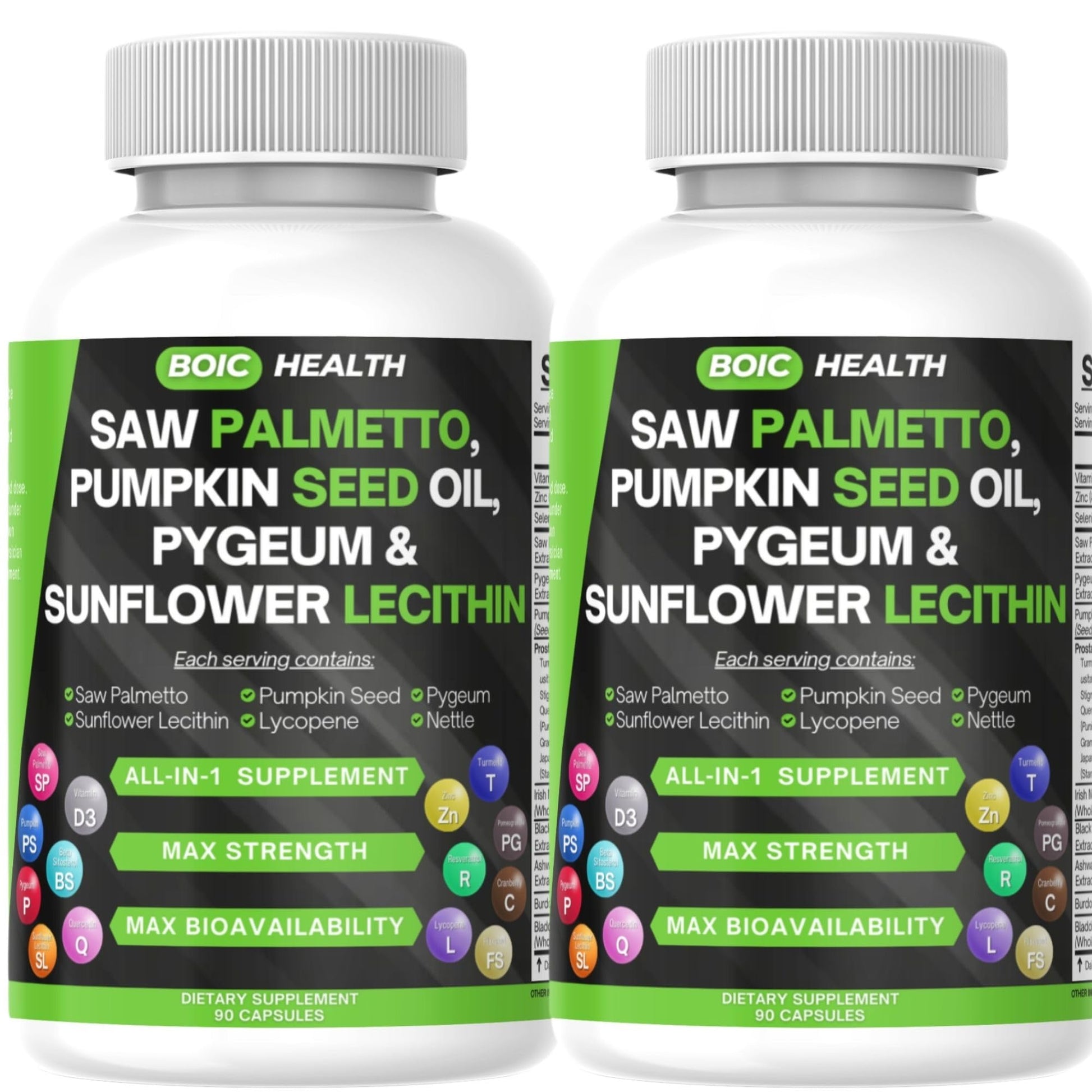 BOIC Saw Palmetto Prostate Support Extra Strength with Pumpkin Seed Oil, Pygeum, Sunflower Lecithin, Stinging Nettle & Cranberry, Zinc, Selenium & Lycopene 90 Capsules