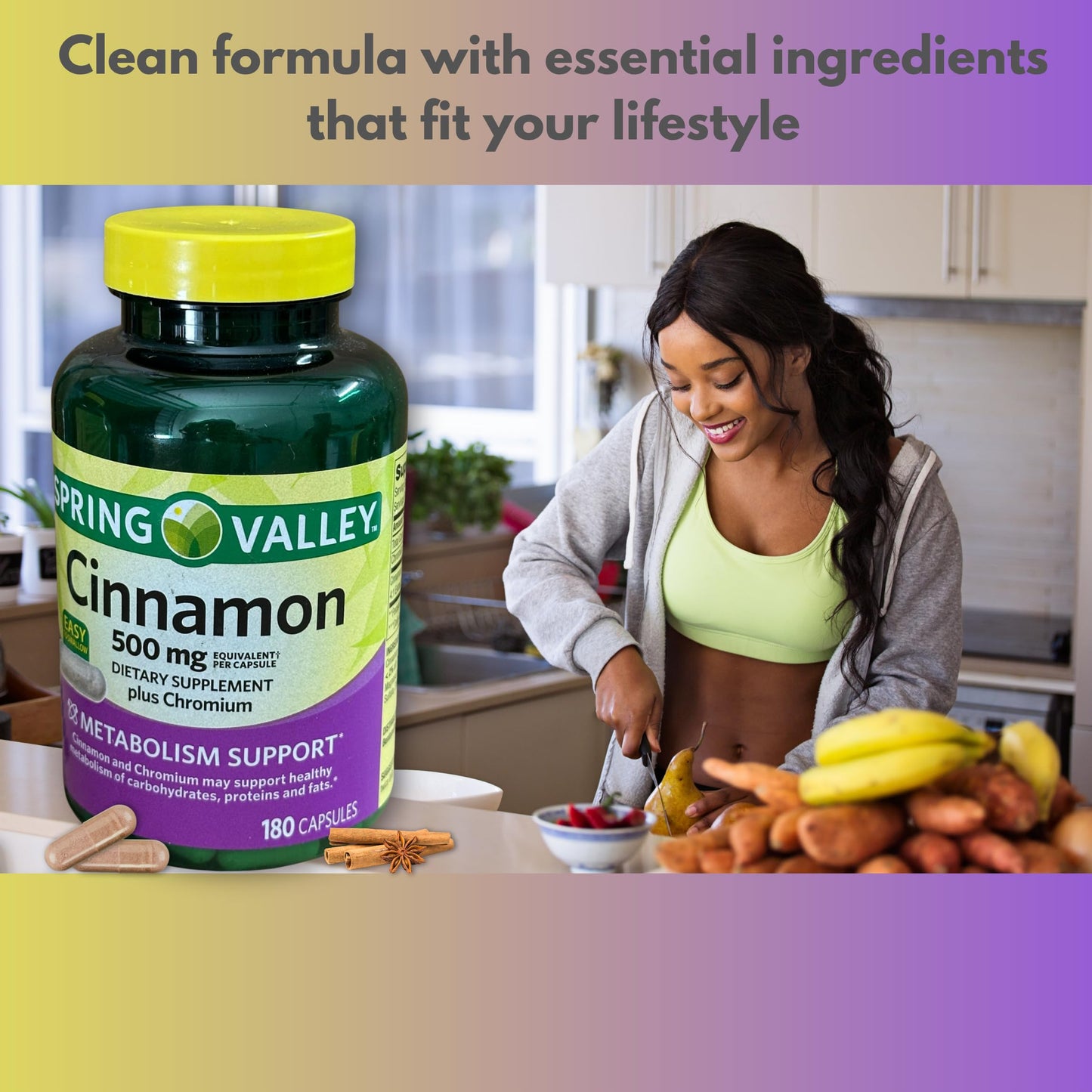 FUSION SHOP STORE Cinnamon Capsules 500mg Plus Chromium, 180 Capsules
