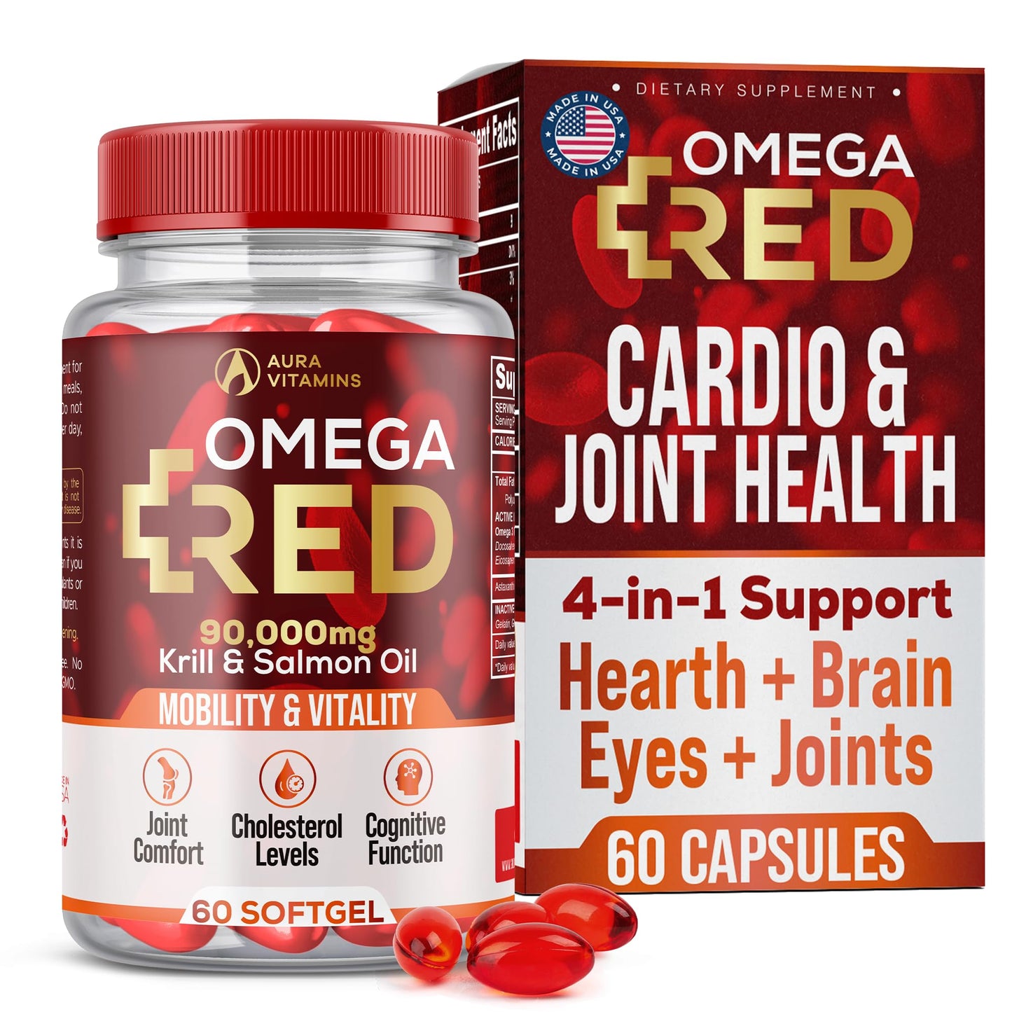 AURA VITAMINS Omega RED Krill Oil Softgels 60 Count