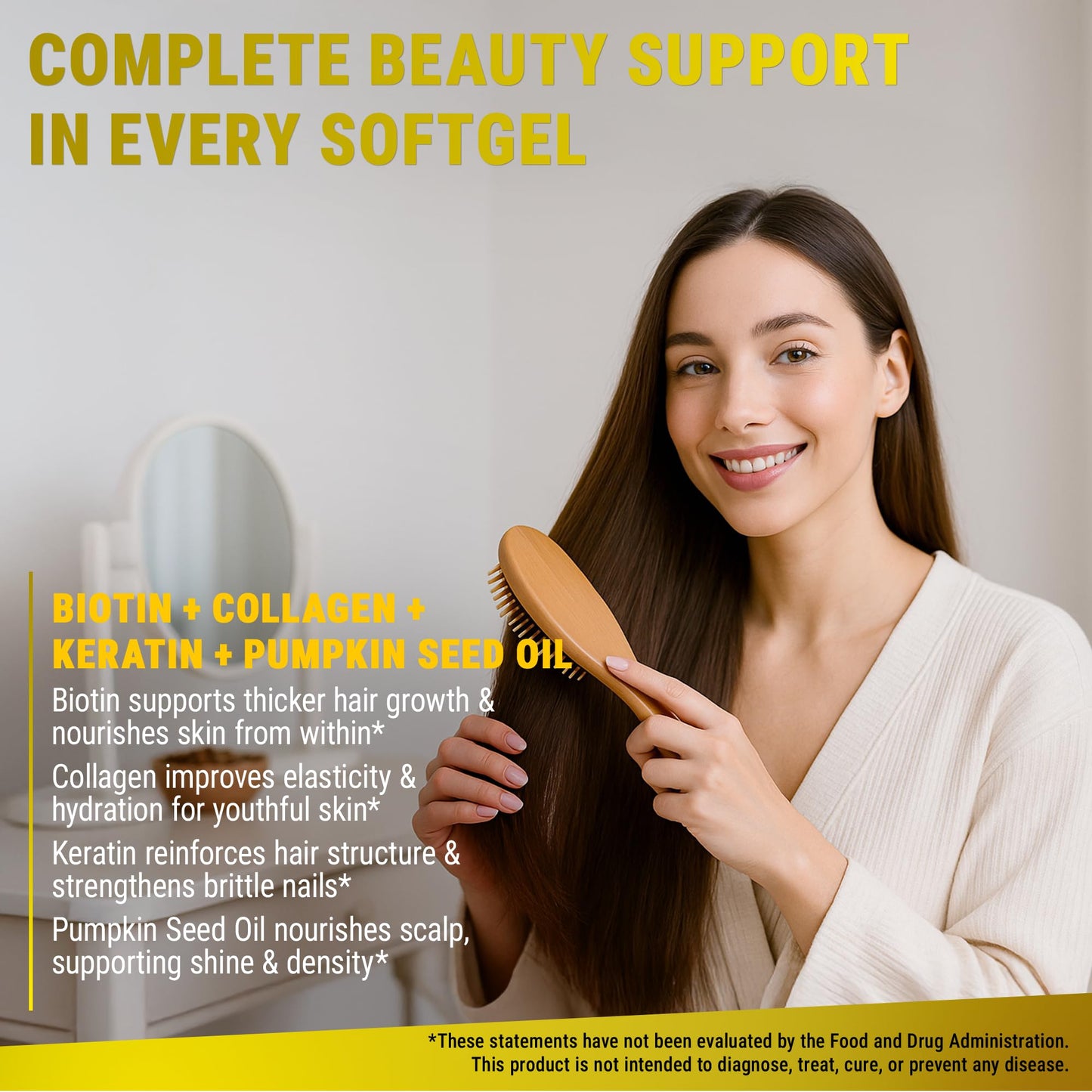 New Elements Biotin Supplement 10000mcg with Collagen Peptides Keratin and Pumpkin Seed Oil Softgels, 60 Count
