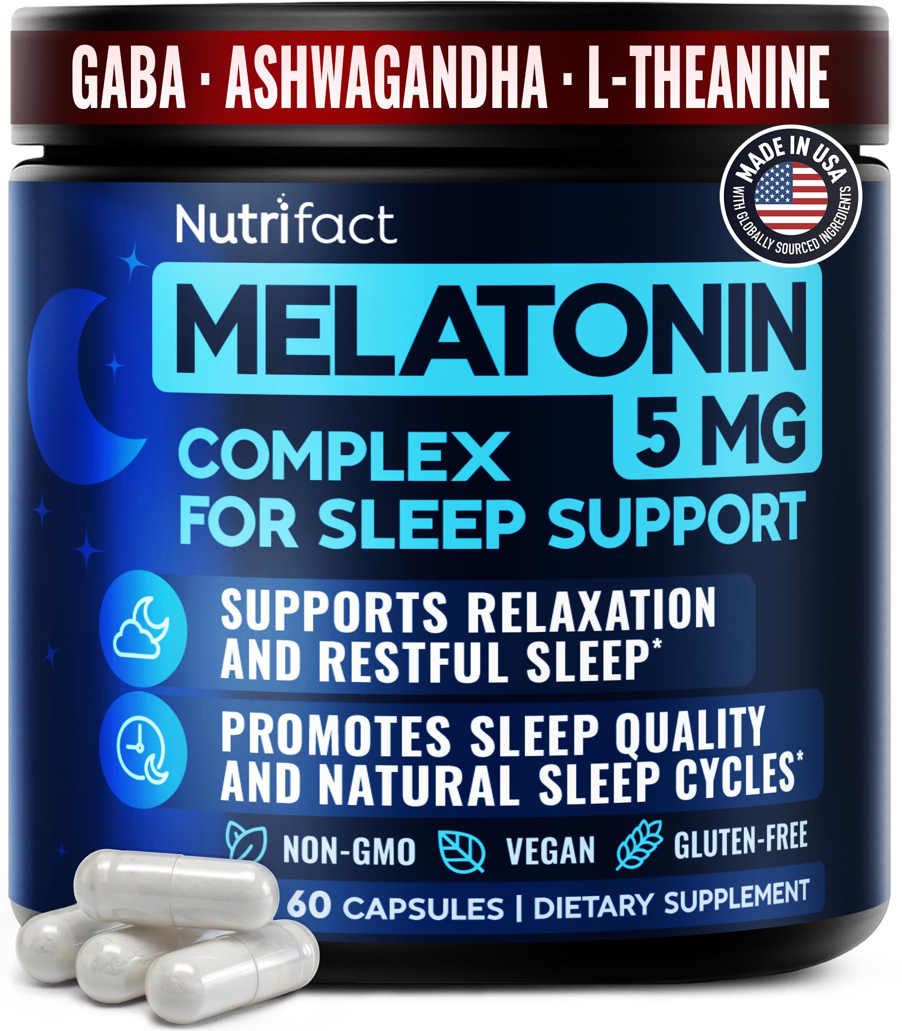 NutriFact Melatonin 5mg Sleep Supplement, 60 Capsules
