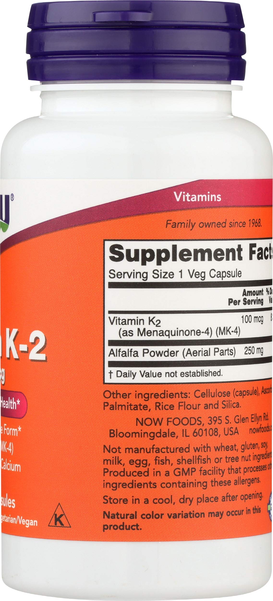 NOW Foods Vitamin K-2 Capsule, 100 Count